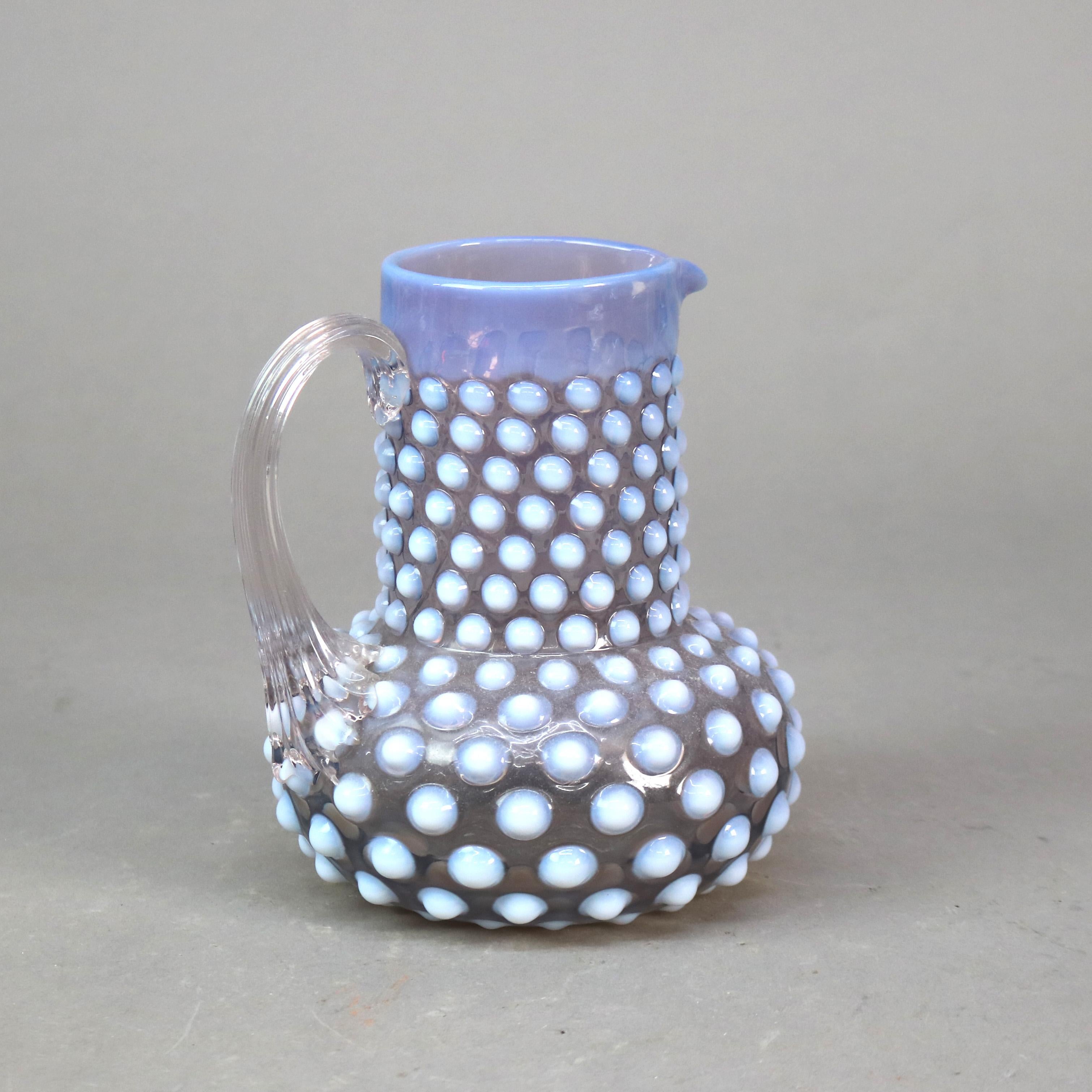 Antique Mt. Washington School Lavender & Opalescent Hobnail Water Pitcher c1890 In Good Condition In Big Flats, NY