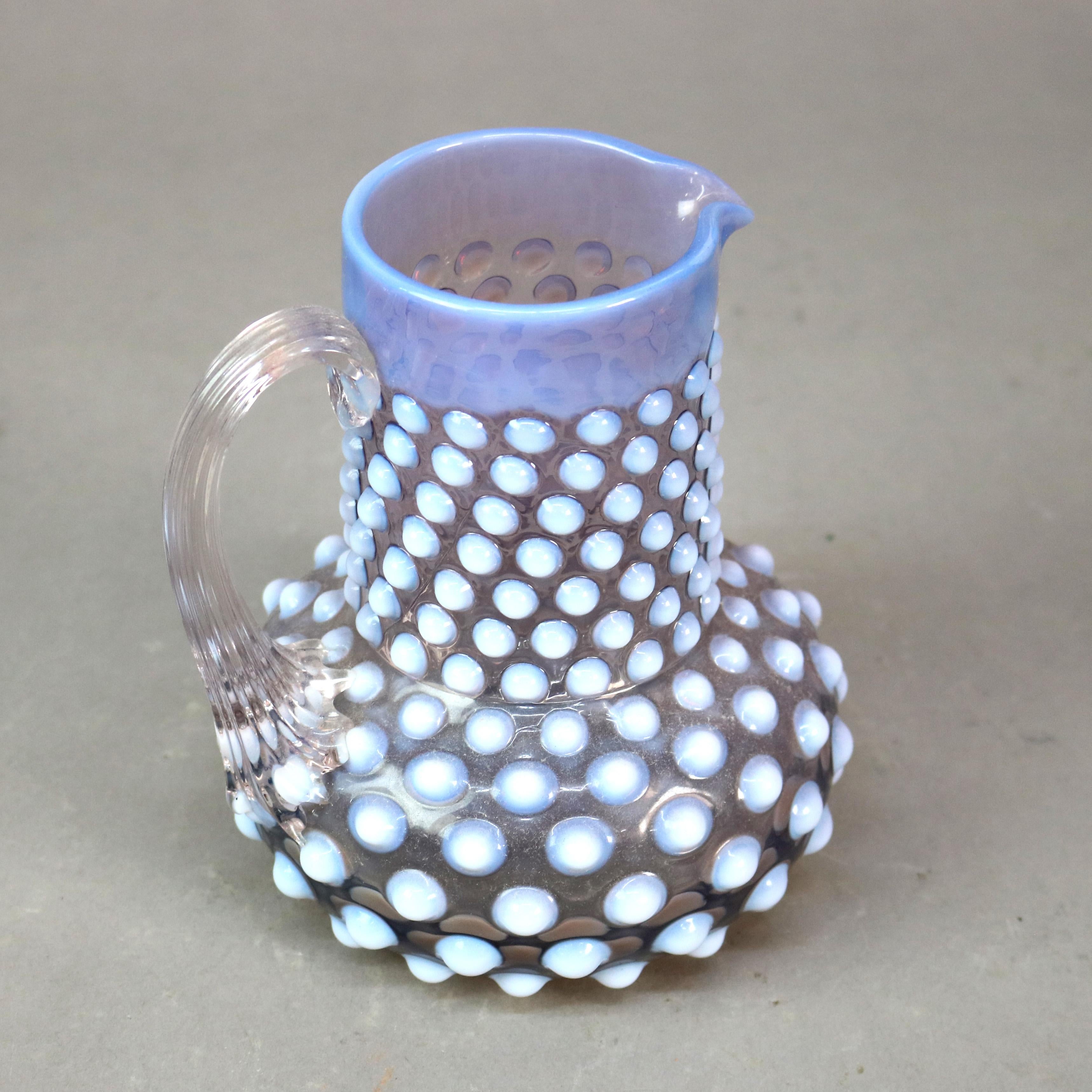 19th Century Antique Mt. Washington School Lavender & Opalescent Hobnail Water Pitcher c1890