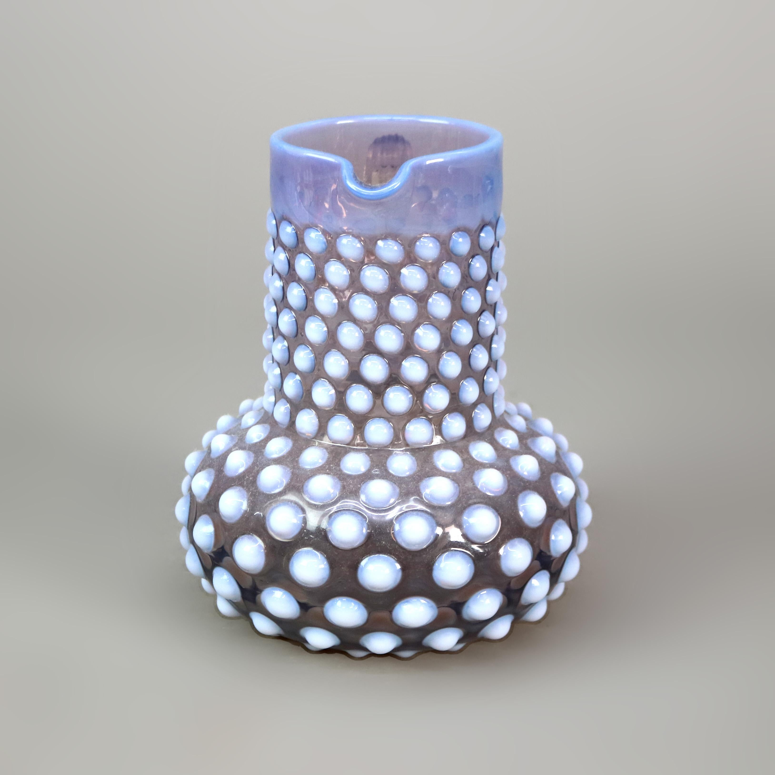 Art Glass Antique Mt. Washington School Lavender & Opalescent Hobnail Water Pitcher c1890