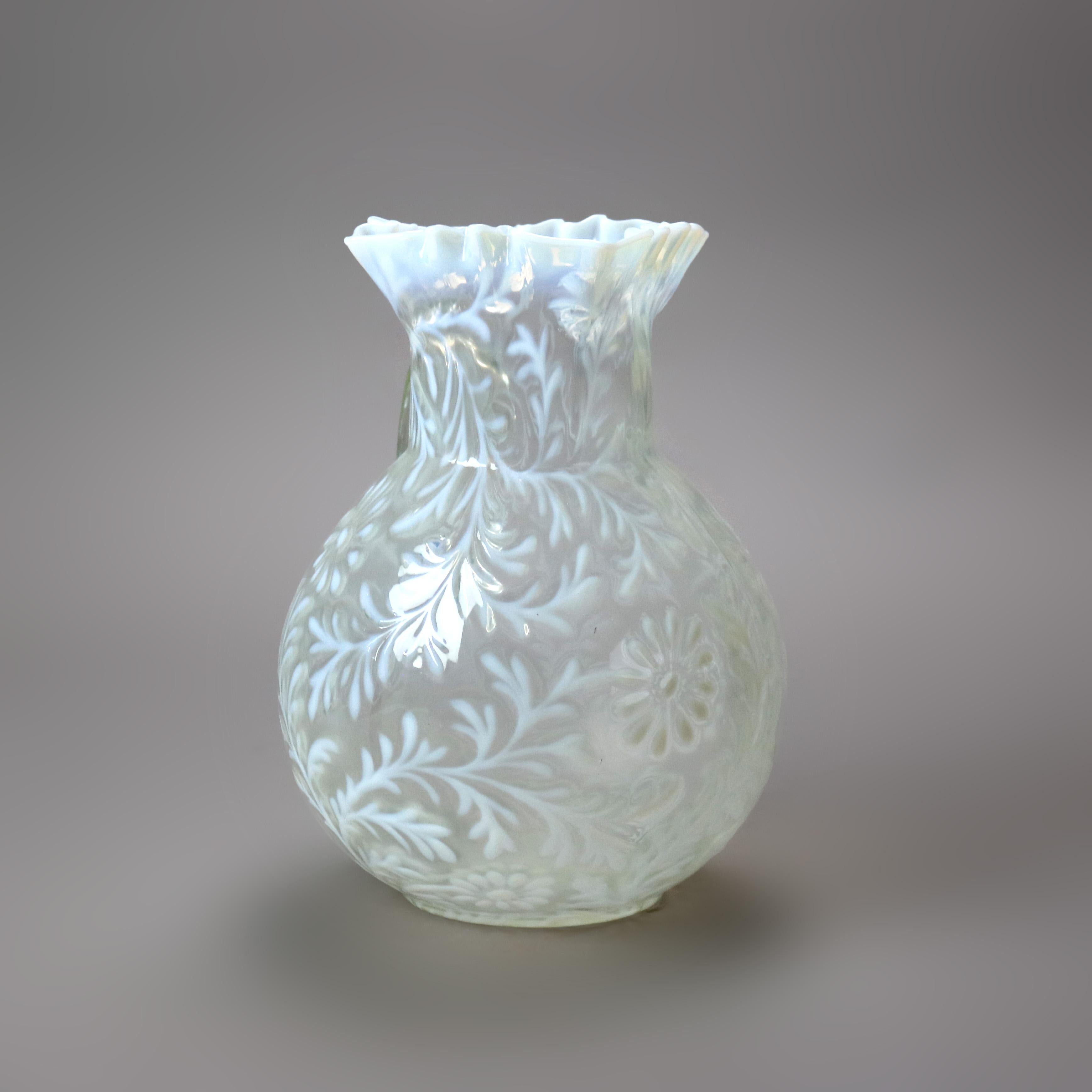 Antique Mt. Washington School Opalescent Snowflake Glass Water Pitcher c1900 1