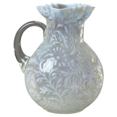 Antique Mt. Washington School Opalescent Snowflake Glass Water Pitcher c1900