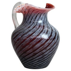 Antique Mt. Washington School Ruby & Opalescent Swirl Ruffle Top Glass Pitcher