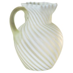 Antique Mt. Washington School Satin Swirl Opalescent Glass Water Pitcher c1900