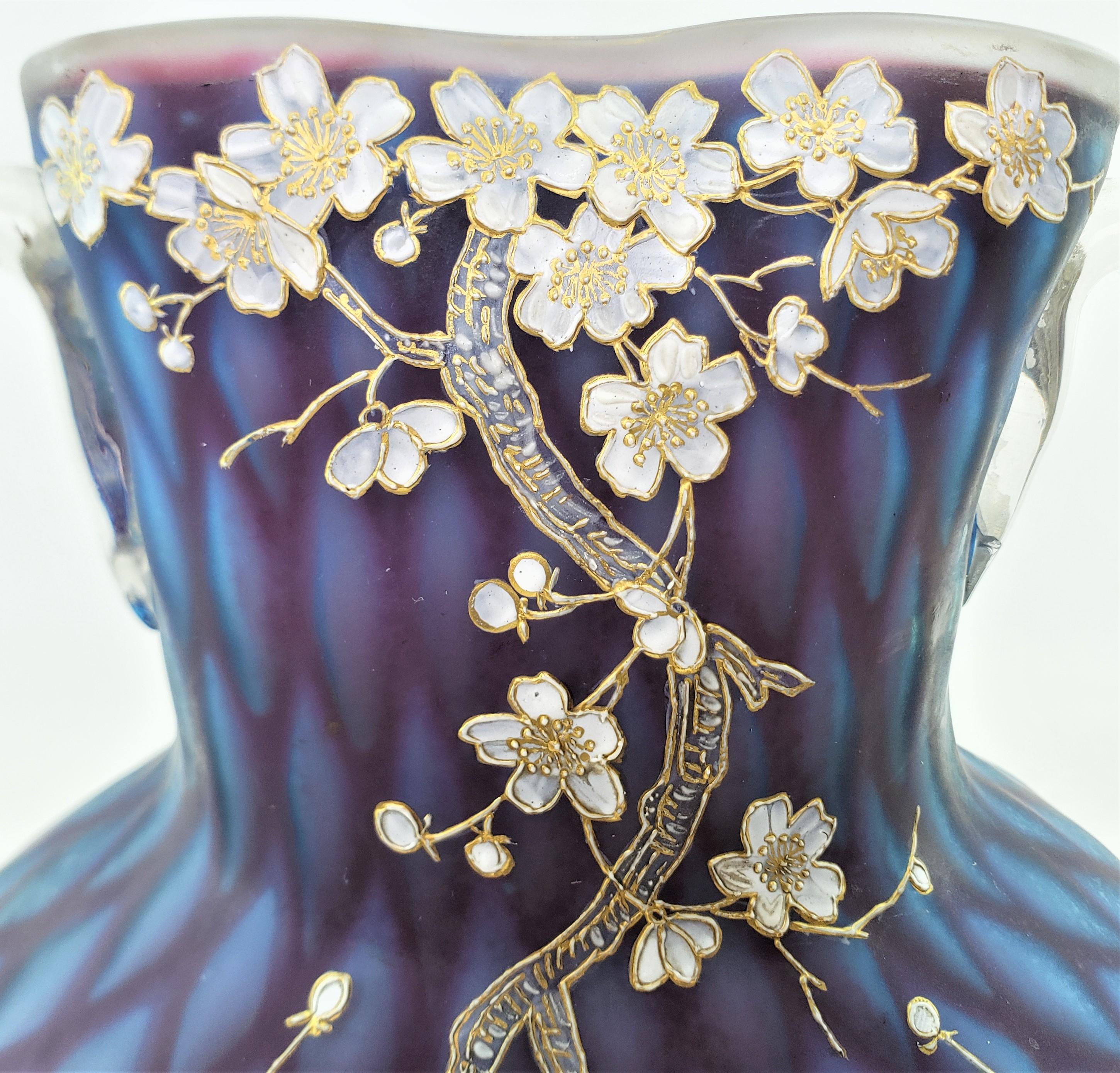 Antique Mt. Washington Styled Quilted Opalescent & Enamelled Art Glass Vase For Sale 2