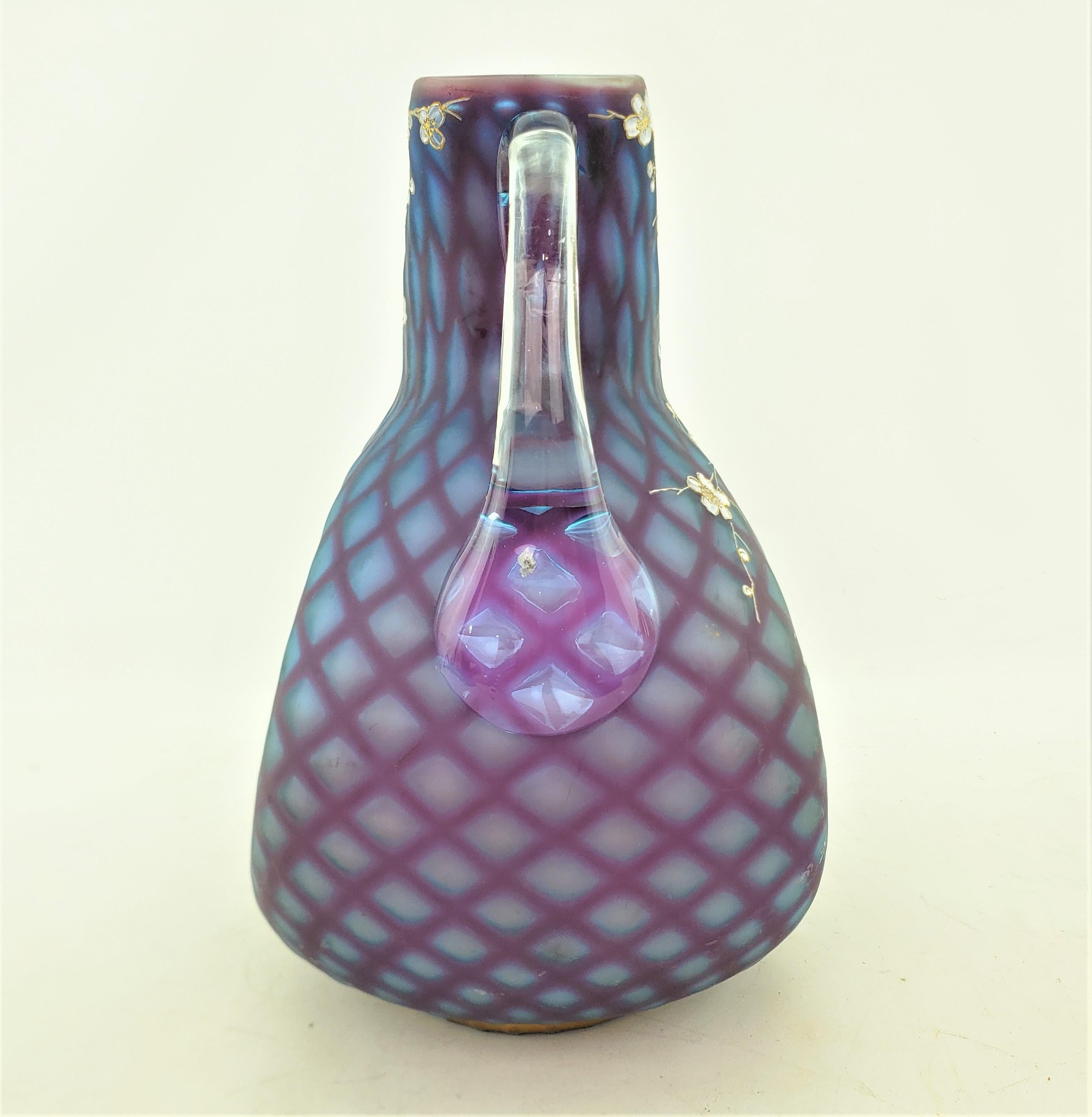 Antique Mt. Washington Styled Quilted Opalescent & Enamelled Art Glass Vase In Good Condition For Sale In Hamilton, Ontario