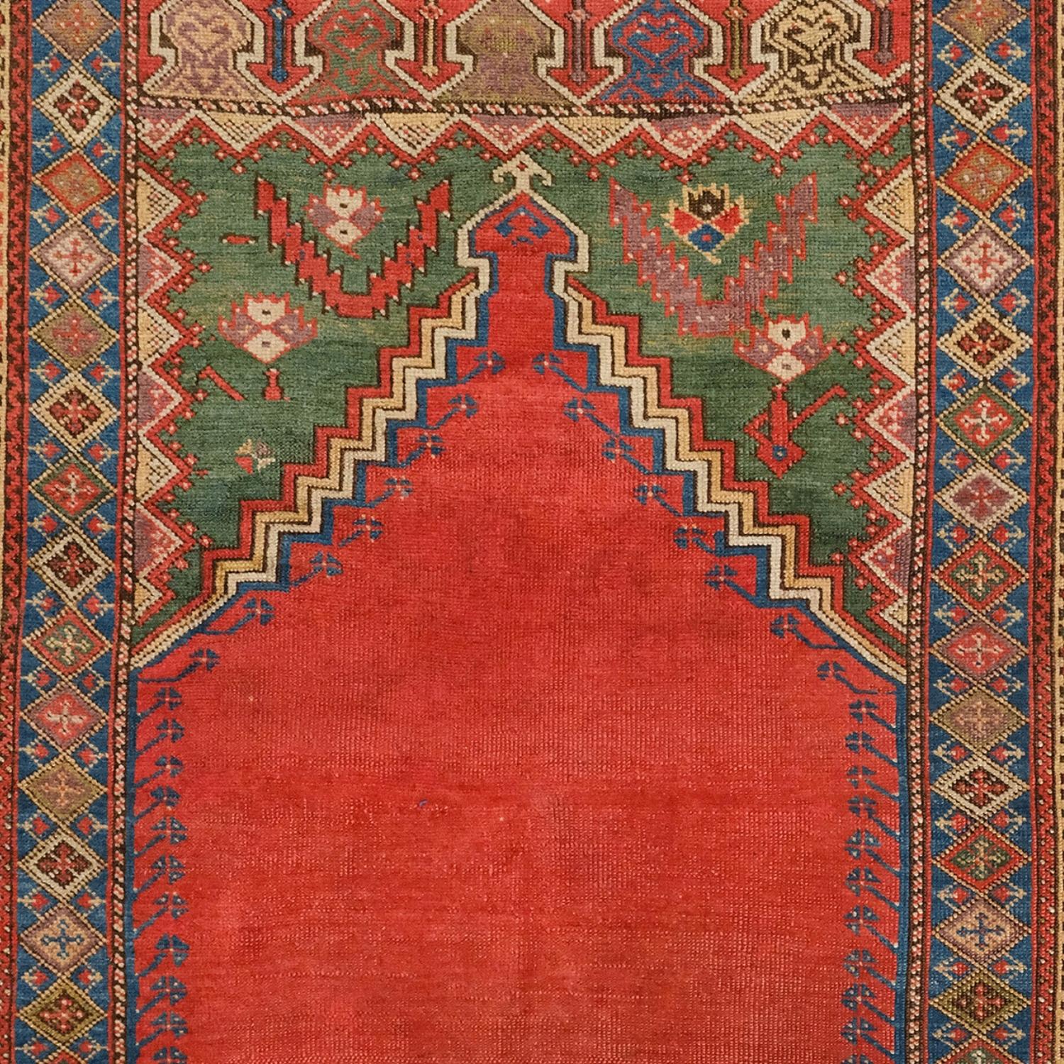 Turkish Antique Mudjur Prayer Rug - Middle of 19th Century Antique Wool Rug For Sale