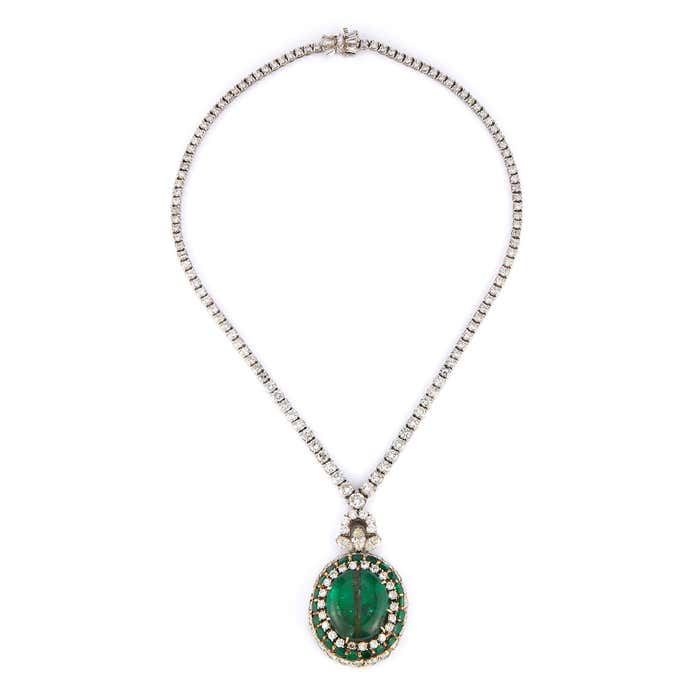 Antique Mughal Certified Emerald Bead and Diamond Necklace For Sale at ...