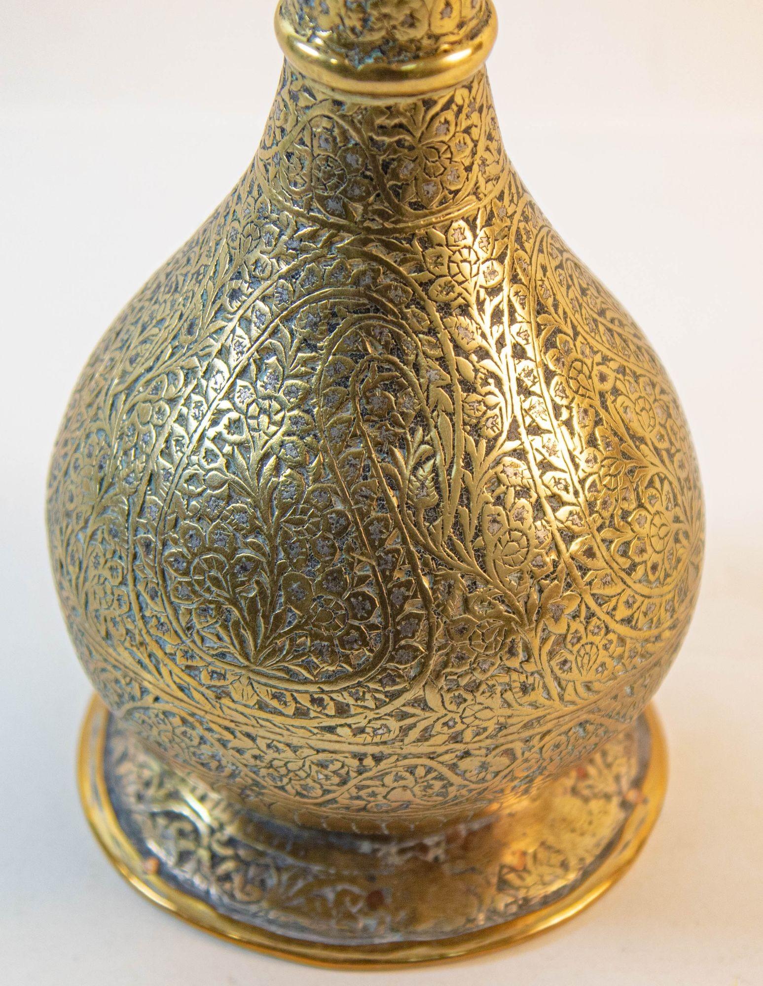 A fine antique 19th century Mughal Nargile or hookah pipe base made of brass or bronze, the base with engraving and etching decorations.
Mameluke revival brass hookah base, elaborately and elegantly hand decorated, engraved with with a recessed