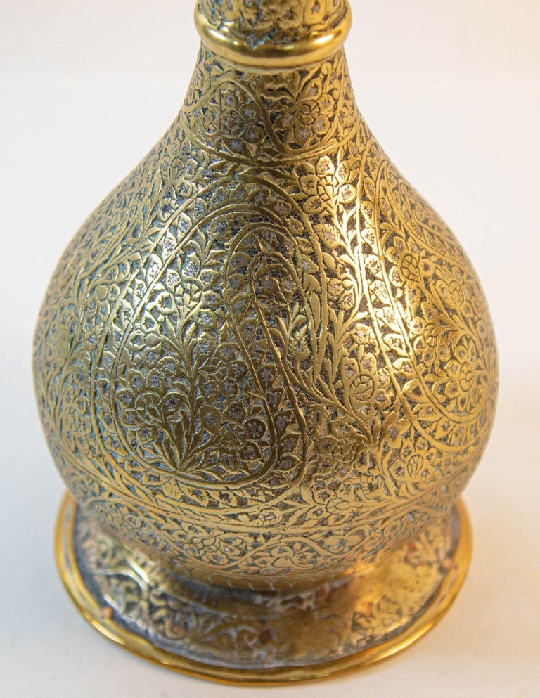 Antique Mughal Engraved 19th Century Hookah Base IndoPersian For Sale