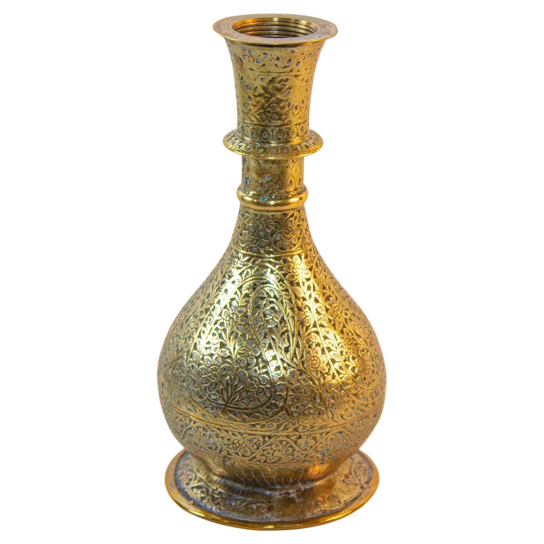 Antique Mughal Engraved 19th Century Hookah Base Indo-Persian For Sale