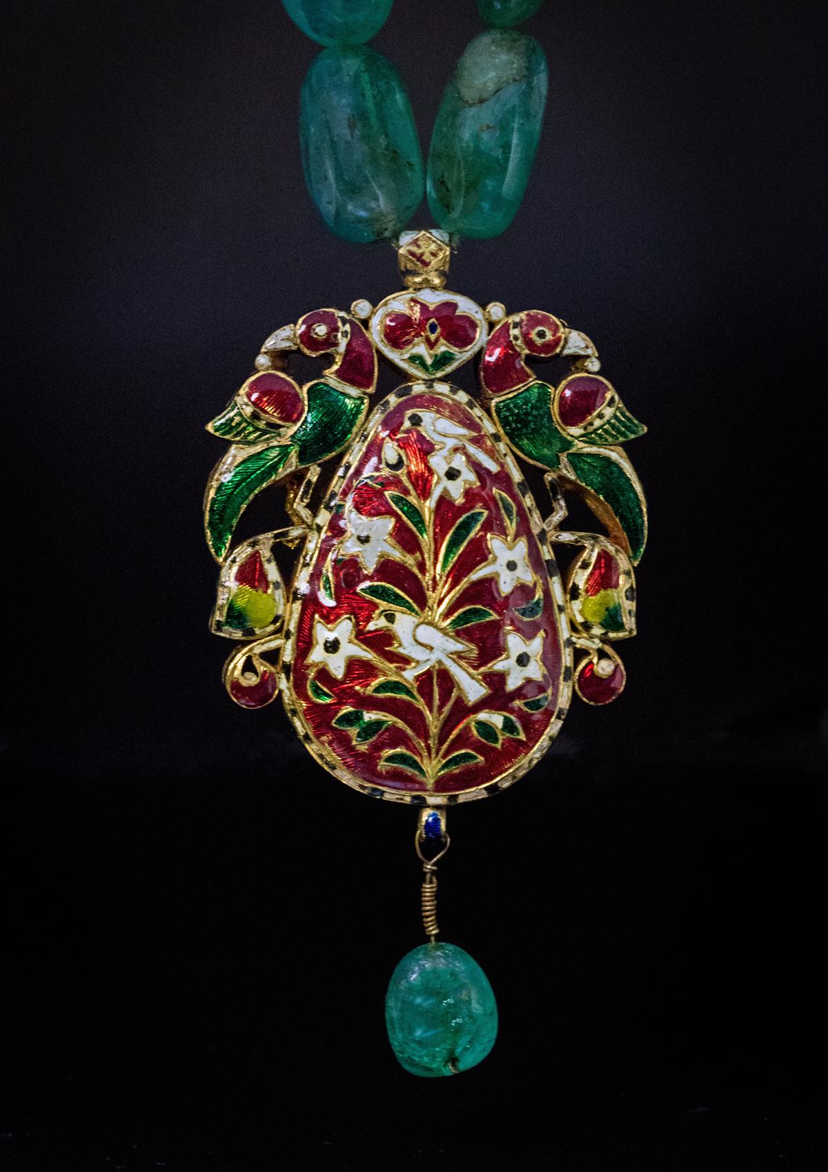 Antike Halskette, Mughal India, Smaragd, Diamant, Rubin, Emaille, Gold (Cabochon)
