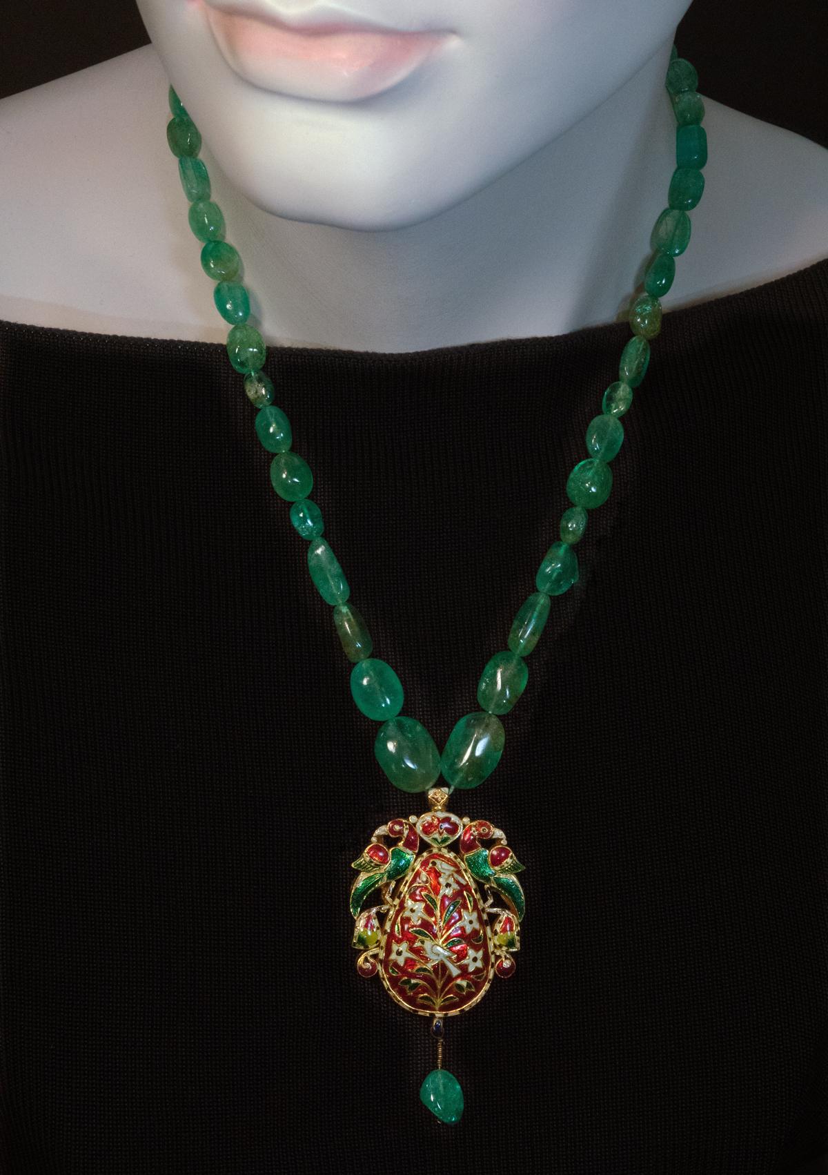 Antike Halskette, Mughal India, Smaragd, Diamant, Rubin, Emaille, Gold für Damen oder Herren