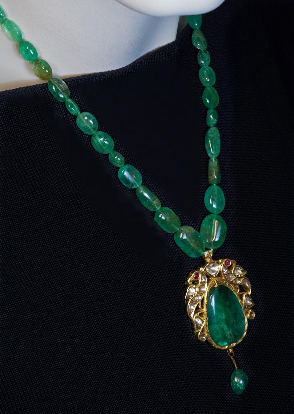 Antike Halskette, Mughal India, Smaragd, Diamant, Rubin, Emaille, Gold 3