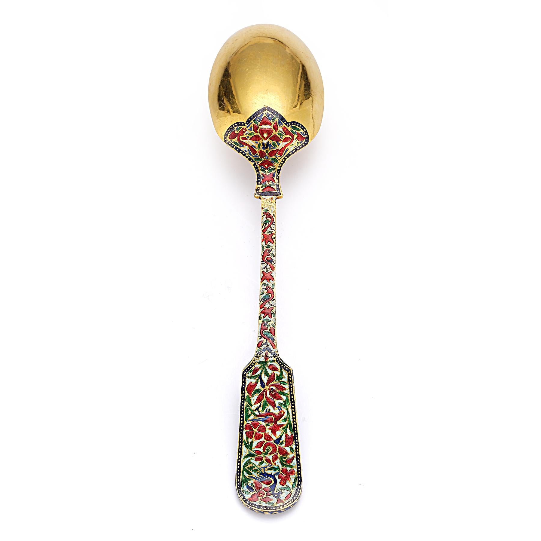 Antique Mughal Indian Enamel and Diamond Cup Saucer & Spoon Set For Sale 3