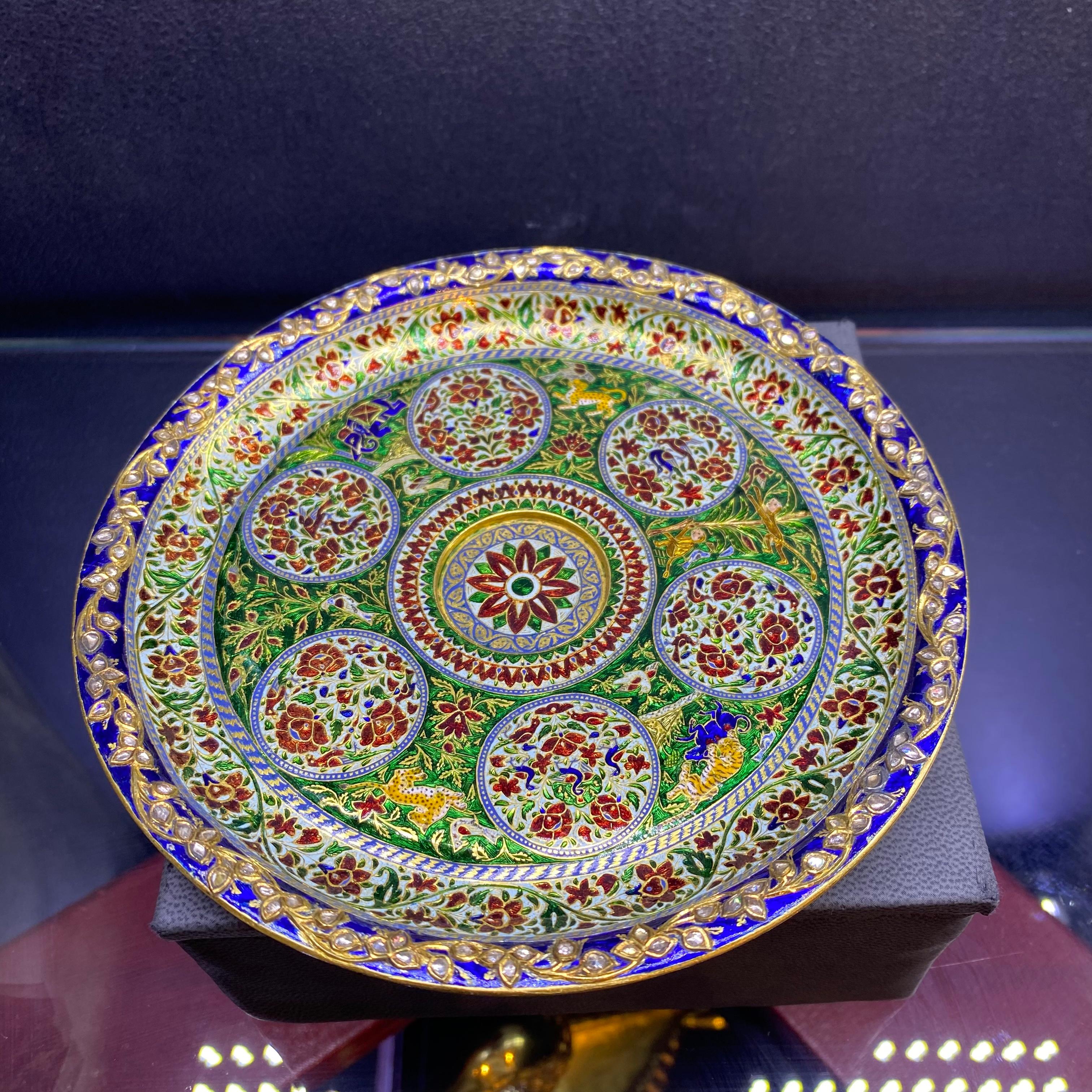Antikes Set aus Tasse und Löffel aus indischer Emaille und Diamanten, Mughal im Angebot 11