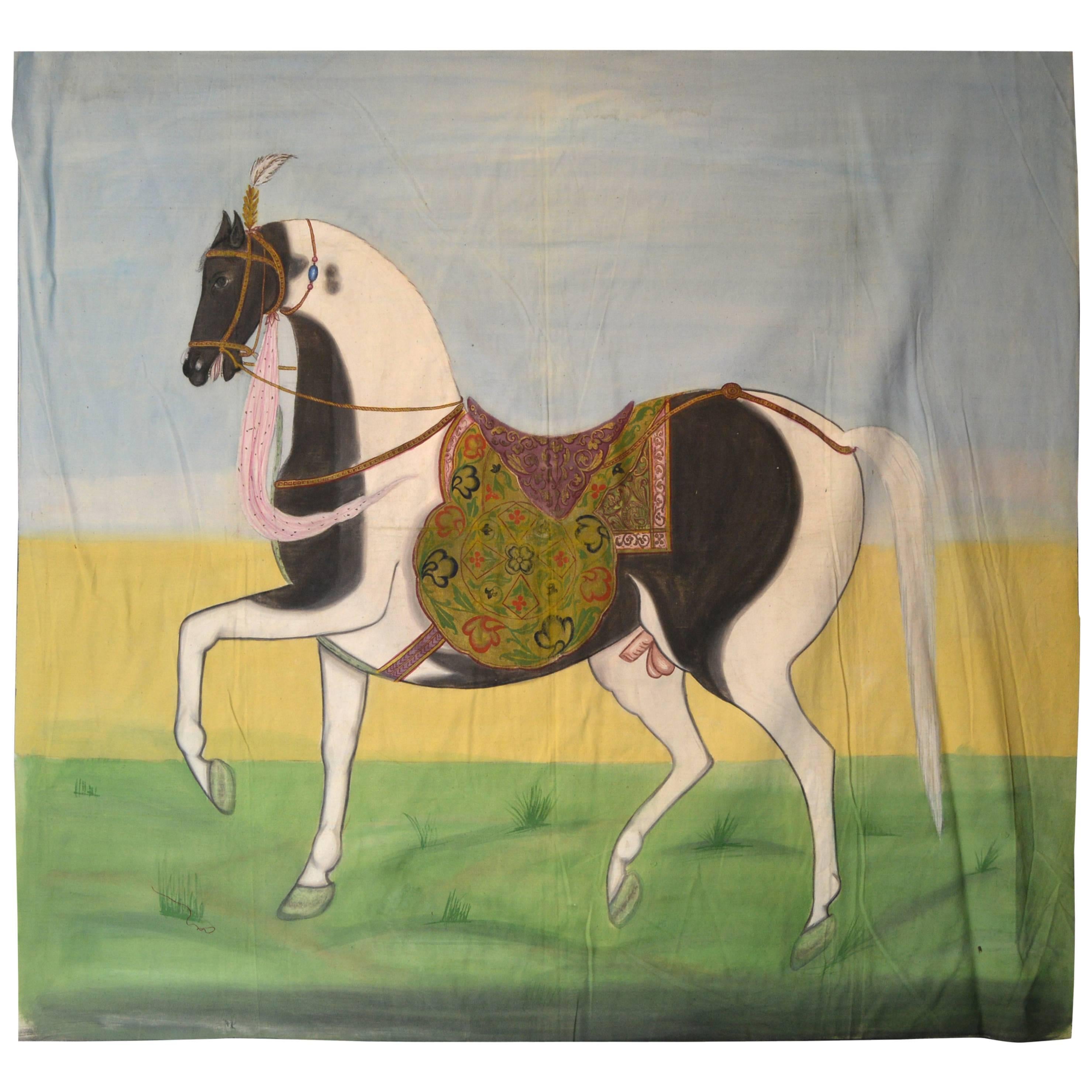 Peinture ancienne de cheval indien moghol