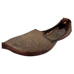 Antique Mughal-Style Gold Embroidered Leather Slipper India Punjab Region 1900