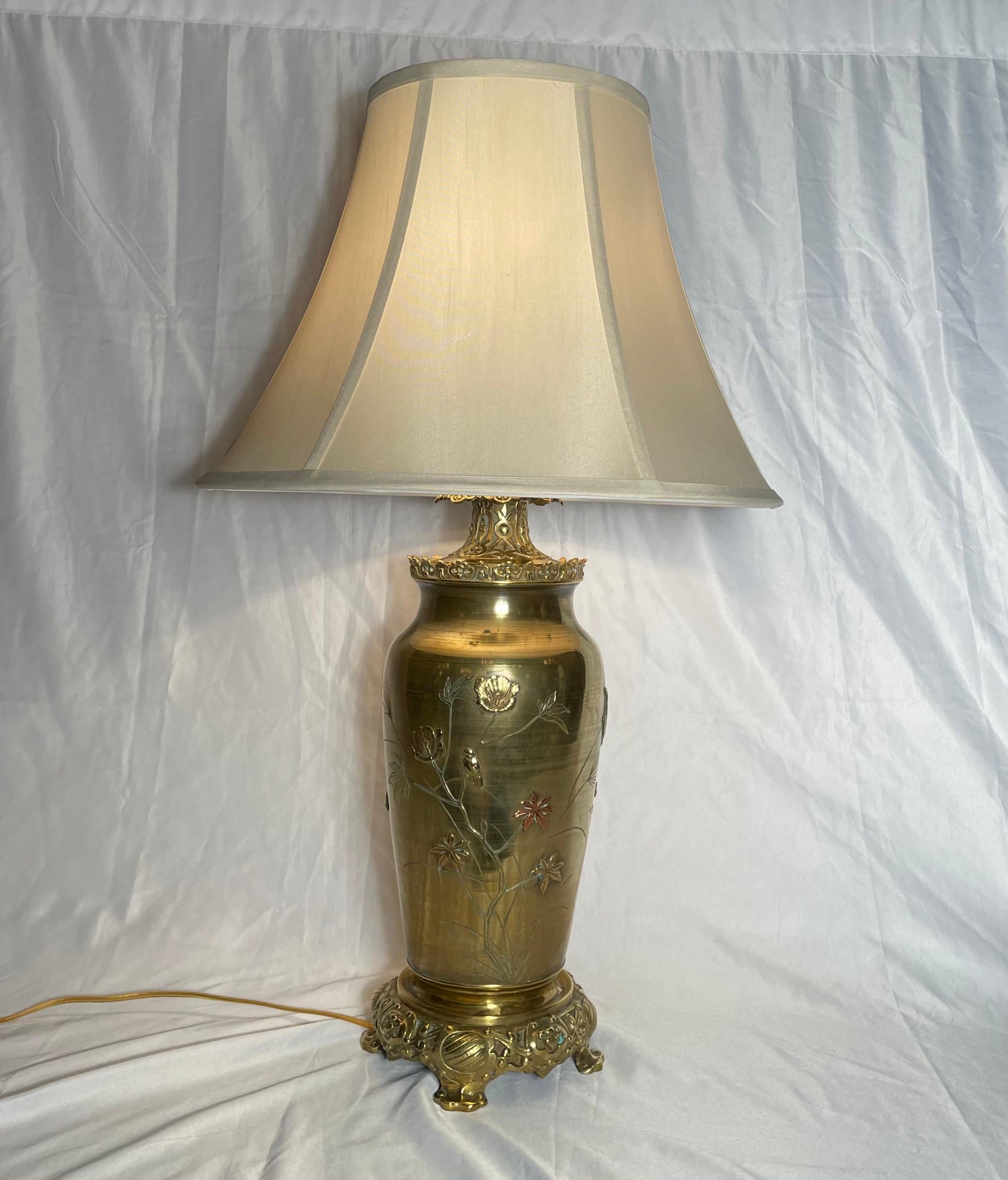 Antique Late 19th Century Multi-Colored Bronze Japanese Lamp.