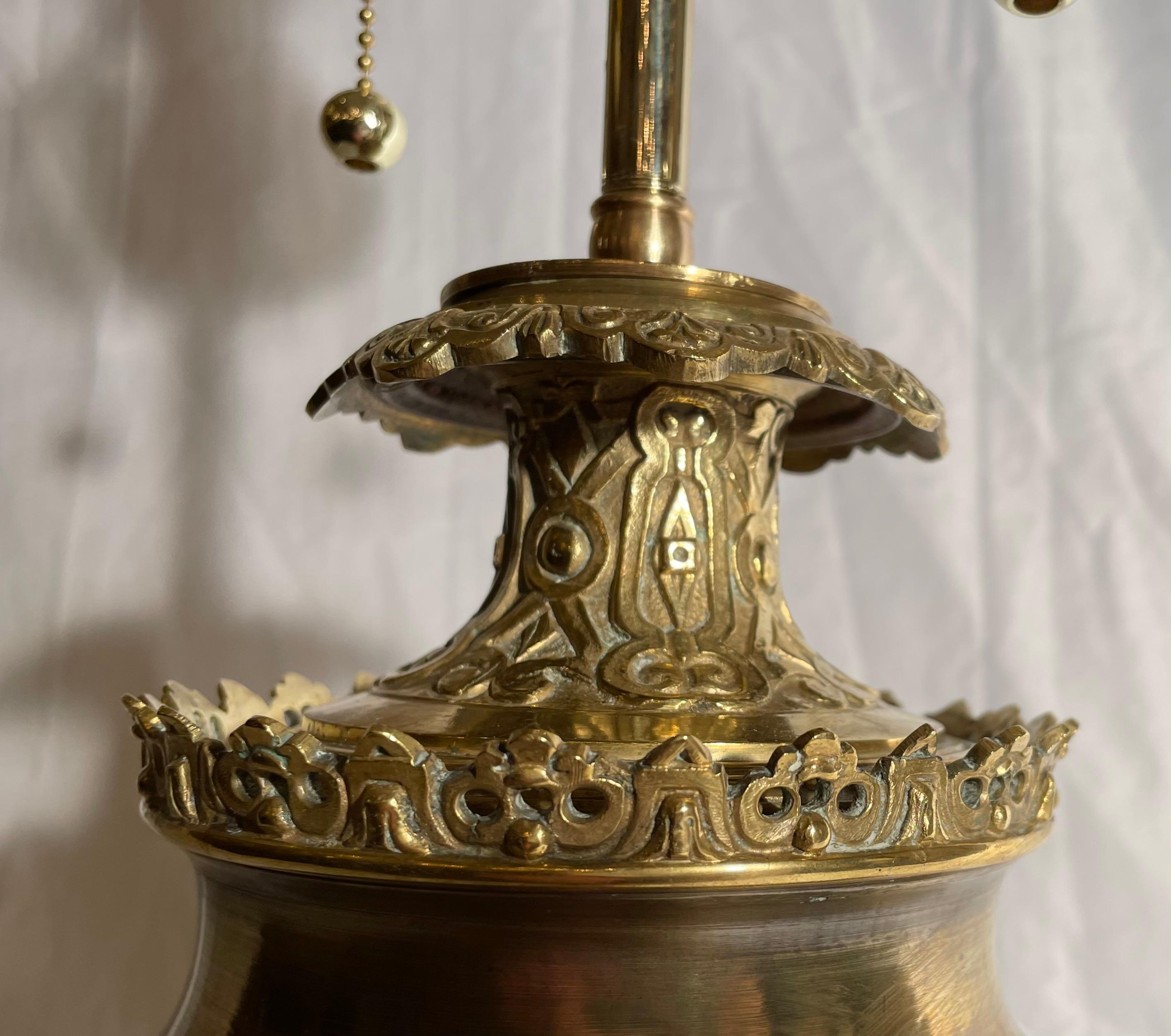 Antique Multi-Colored Bronze Japanese Lamp For Sale 3