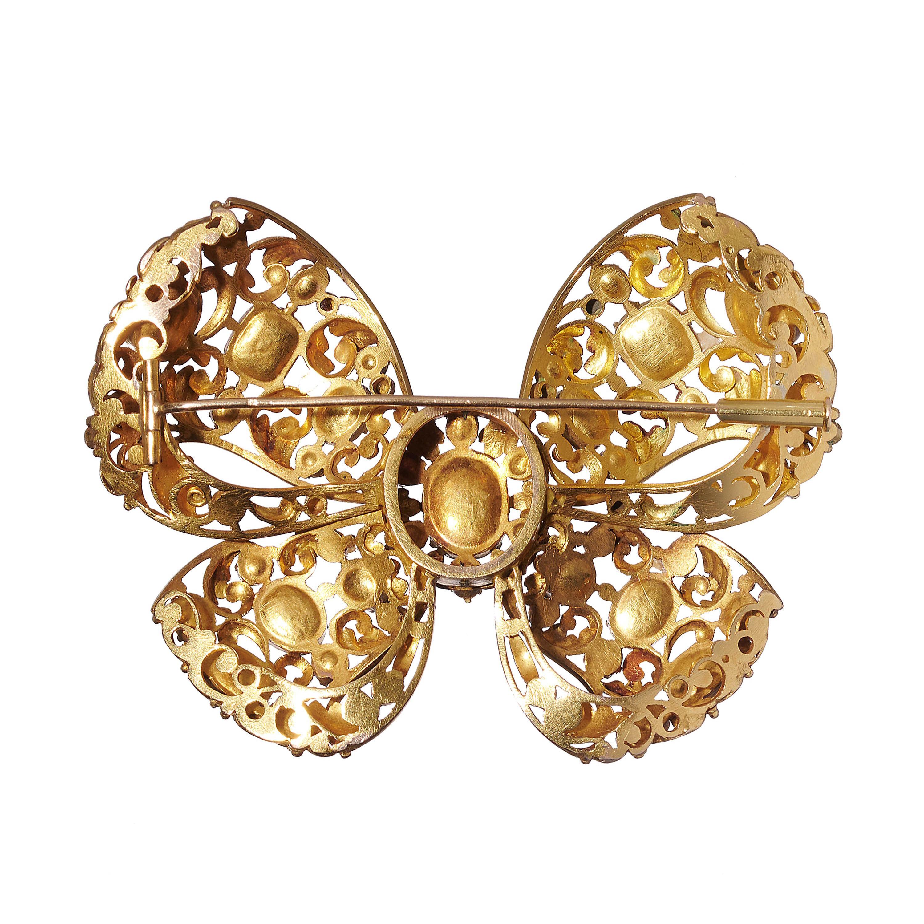 Antique Multi Gem and Gold Bow Brooch, Circa 1860 In Good Condition For Sale In London, GB