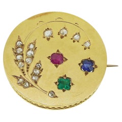 Antique Multi Gemstone Lily of the Valley Brooch