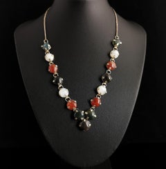 Antique multi gemstone necklace, Agate, Carnelian, Feldspar