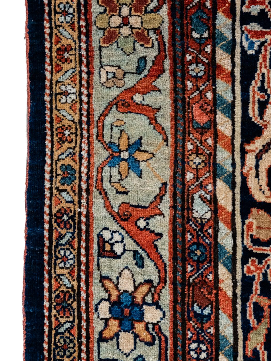 Late 19th Century Antique Wool Persian Farahan Carpet, Hand-Knotted, Red, Indigo, Cream, 12’ x 17’ For Sale