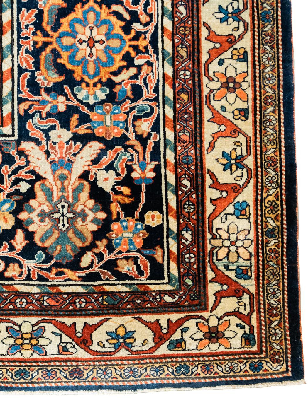 Alfombra Persa Farahan Antigua de Lana, Roja, Añil, Crema, 12' x 17' en venta 1