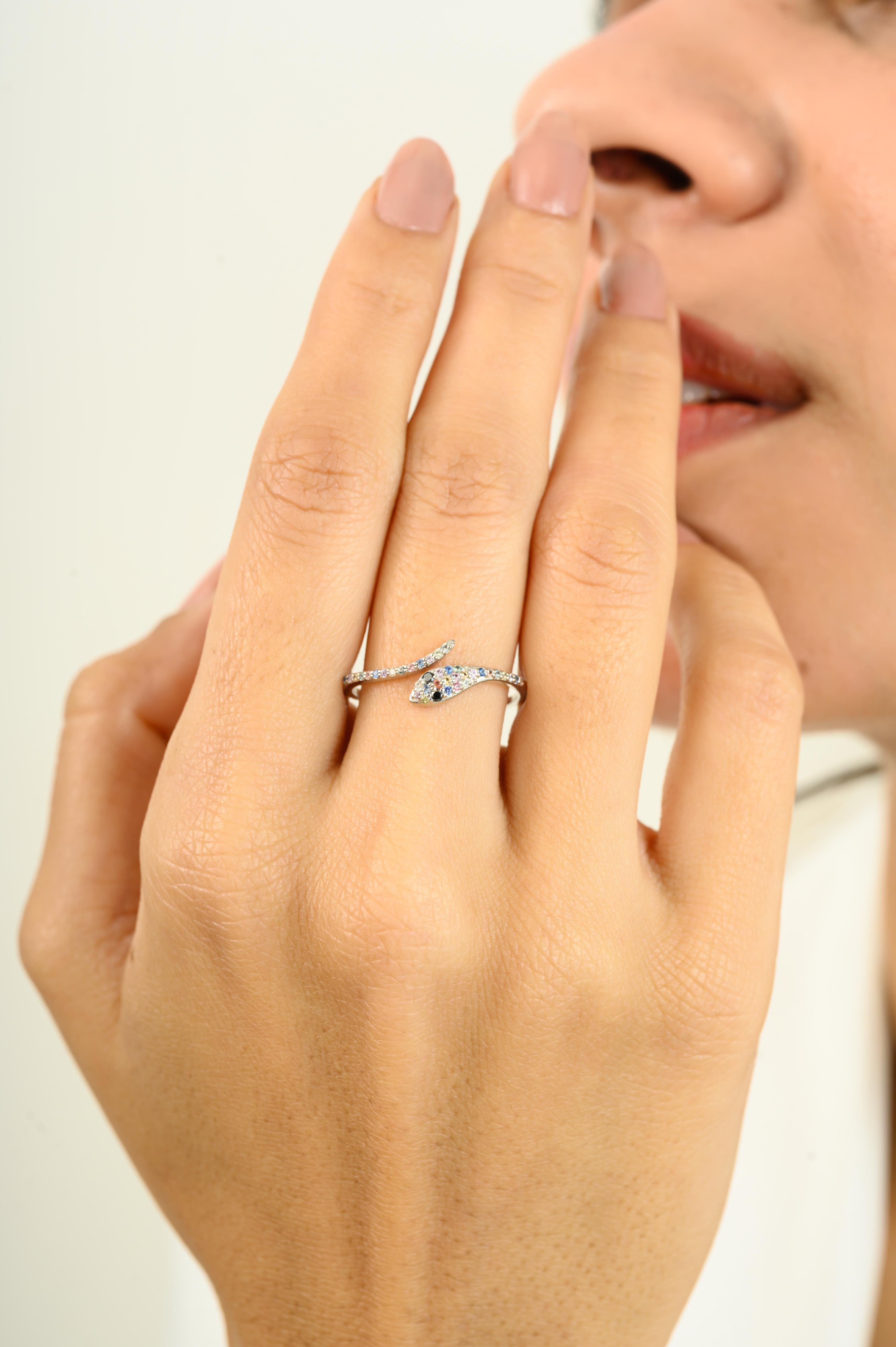 For Sale:  Antique Multi Sapphire with Diamonds Set Snake Wrap Ring in 18 Karat White Gold 2