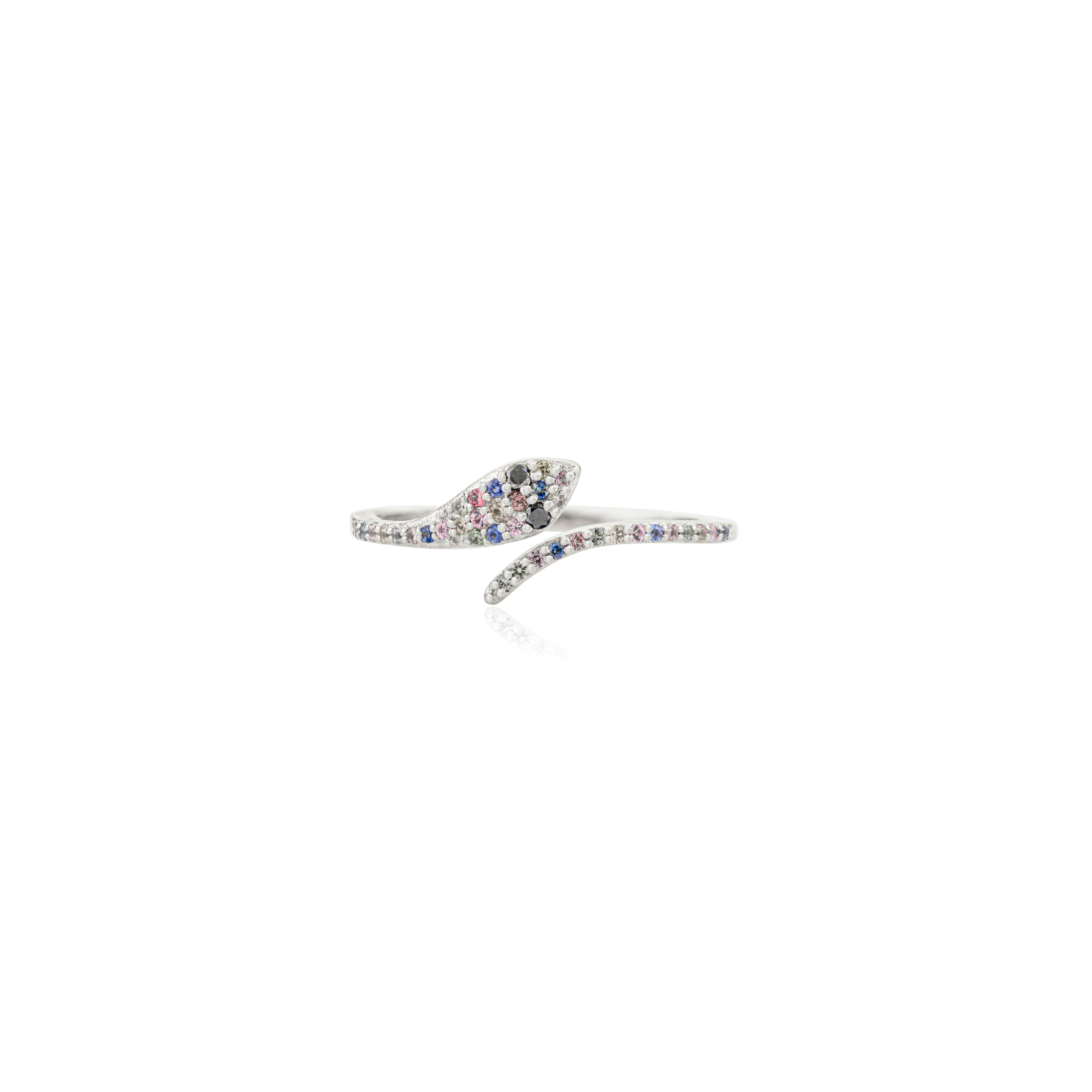 For Sale:  Antique Multi Sapphire with Diamonds Set Snake Wrap Ring in 18 Karat White Gold 3