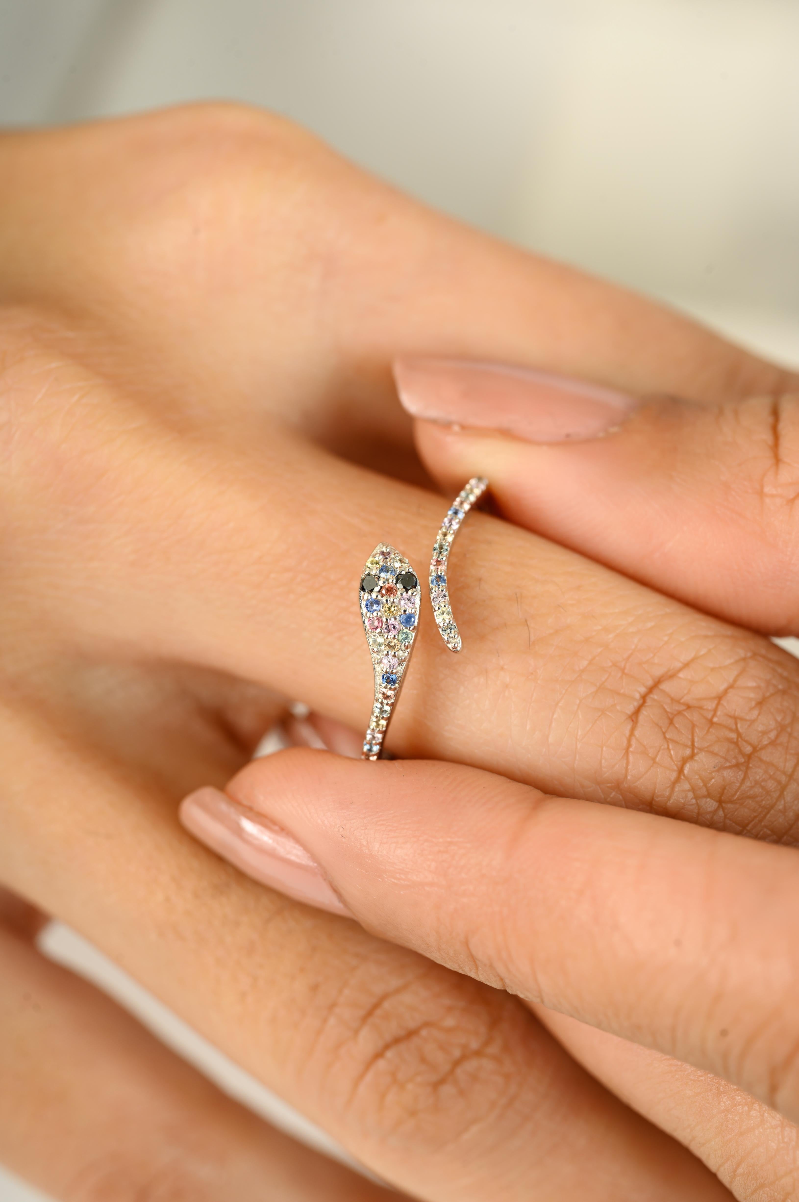 For Sale:  Antique Multi Sapphire with Diamonds Set Snake Wrap Ring in 18 Karat White Gold 4