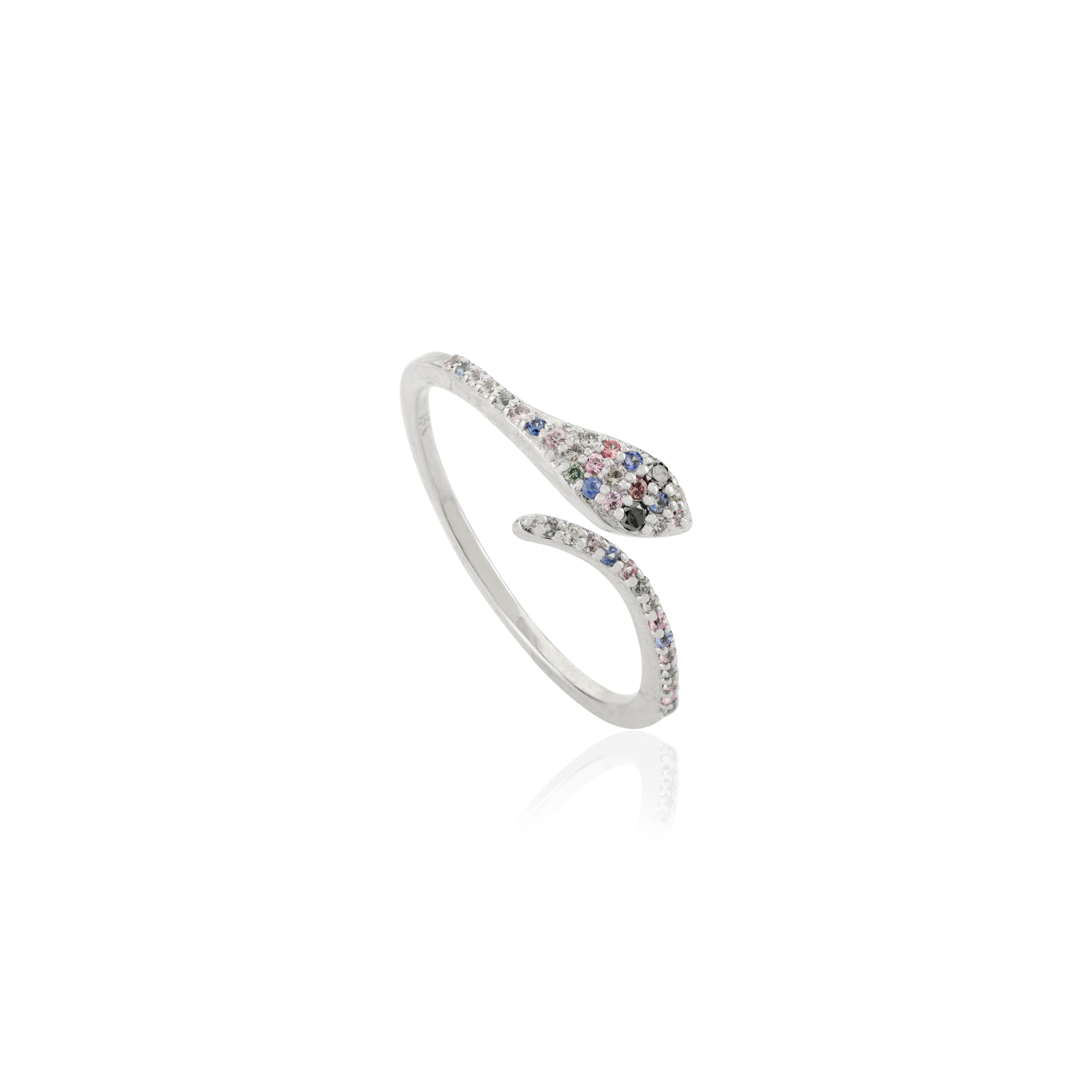 For Sale:  Antique Multi Sapphire with Diamonds Set Snake Wrap Ring in 18 Karat White Gold 5