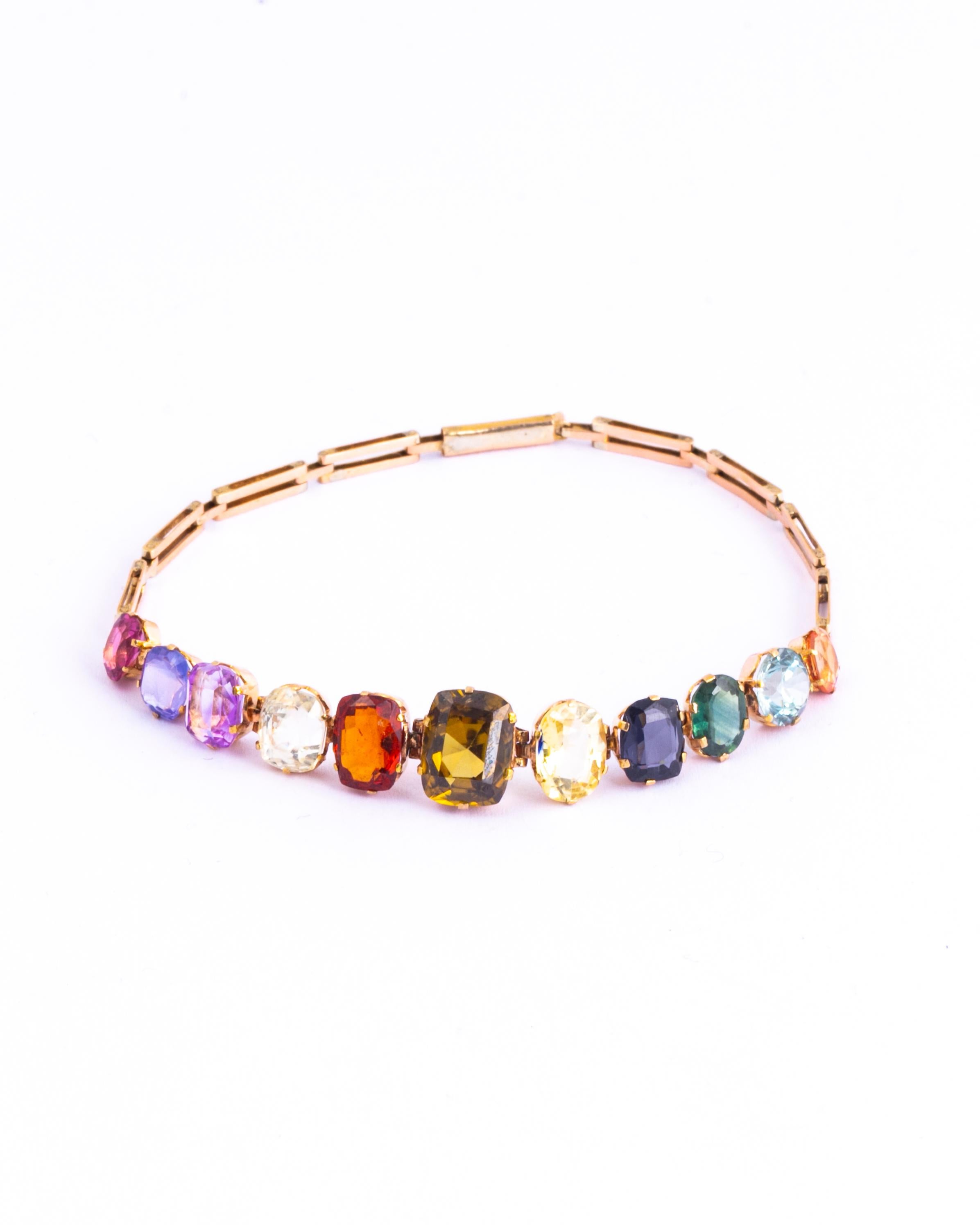 Antikes Multistein-Armband aus 9 Karat Gold im Zustand „Gut“ in Chipping Campden, GB