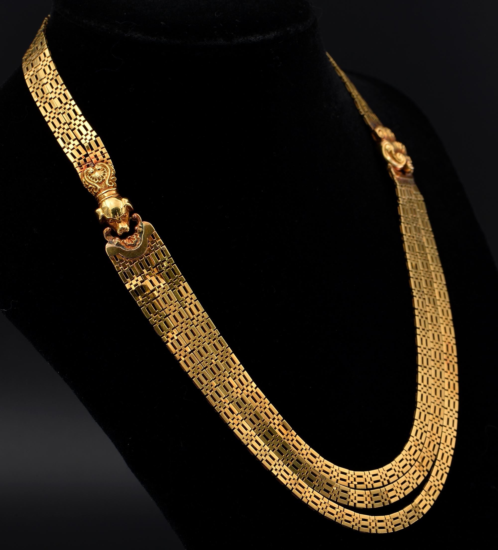 Women's Antique Multi-strand Dog 18 Kt Collar Necklace 1820 ca For Sale