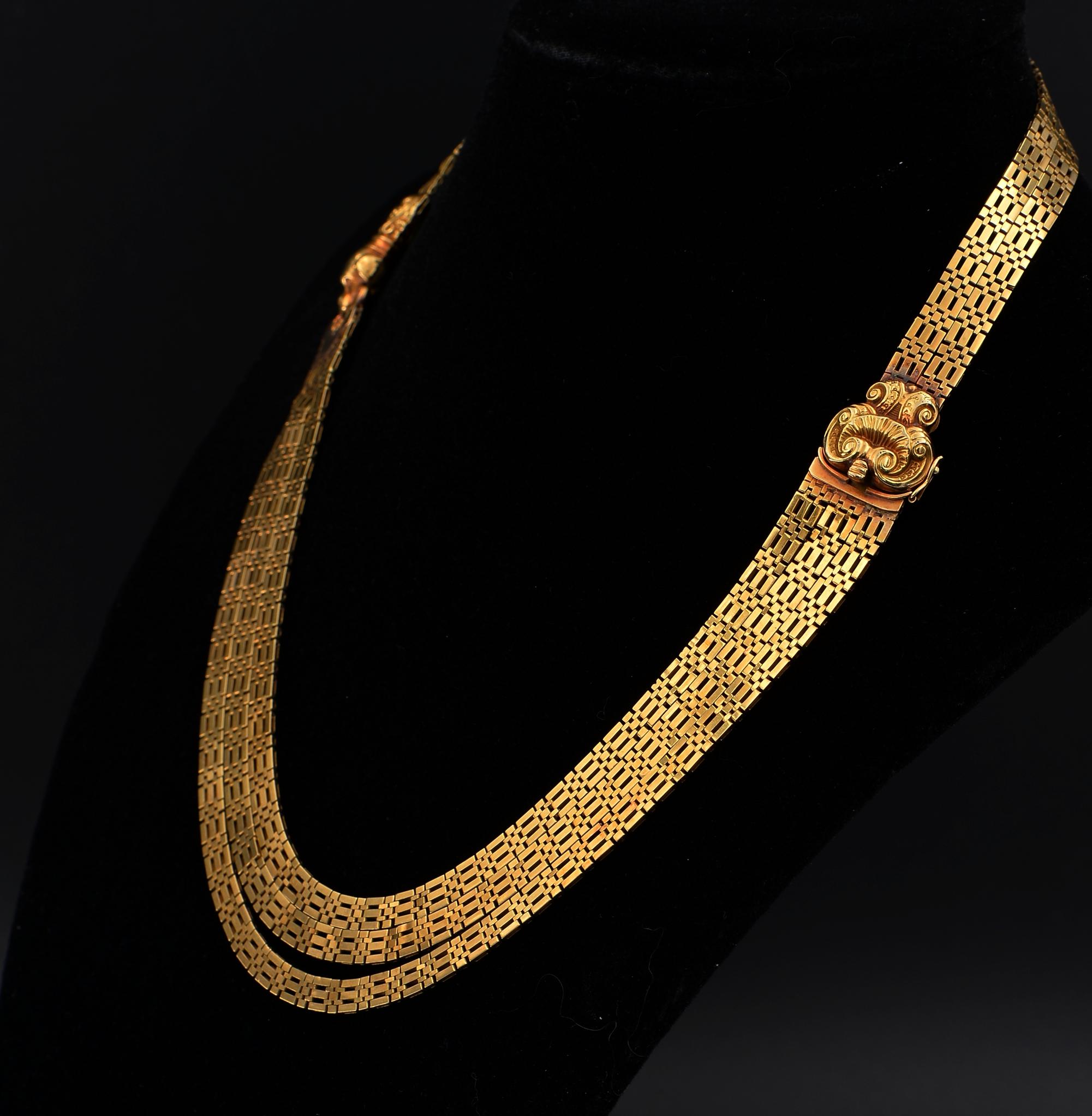 Antique Multi-strand Dog 18 Kt Collar Necklace 1820 ca For Sale 3