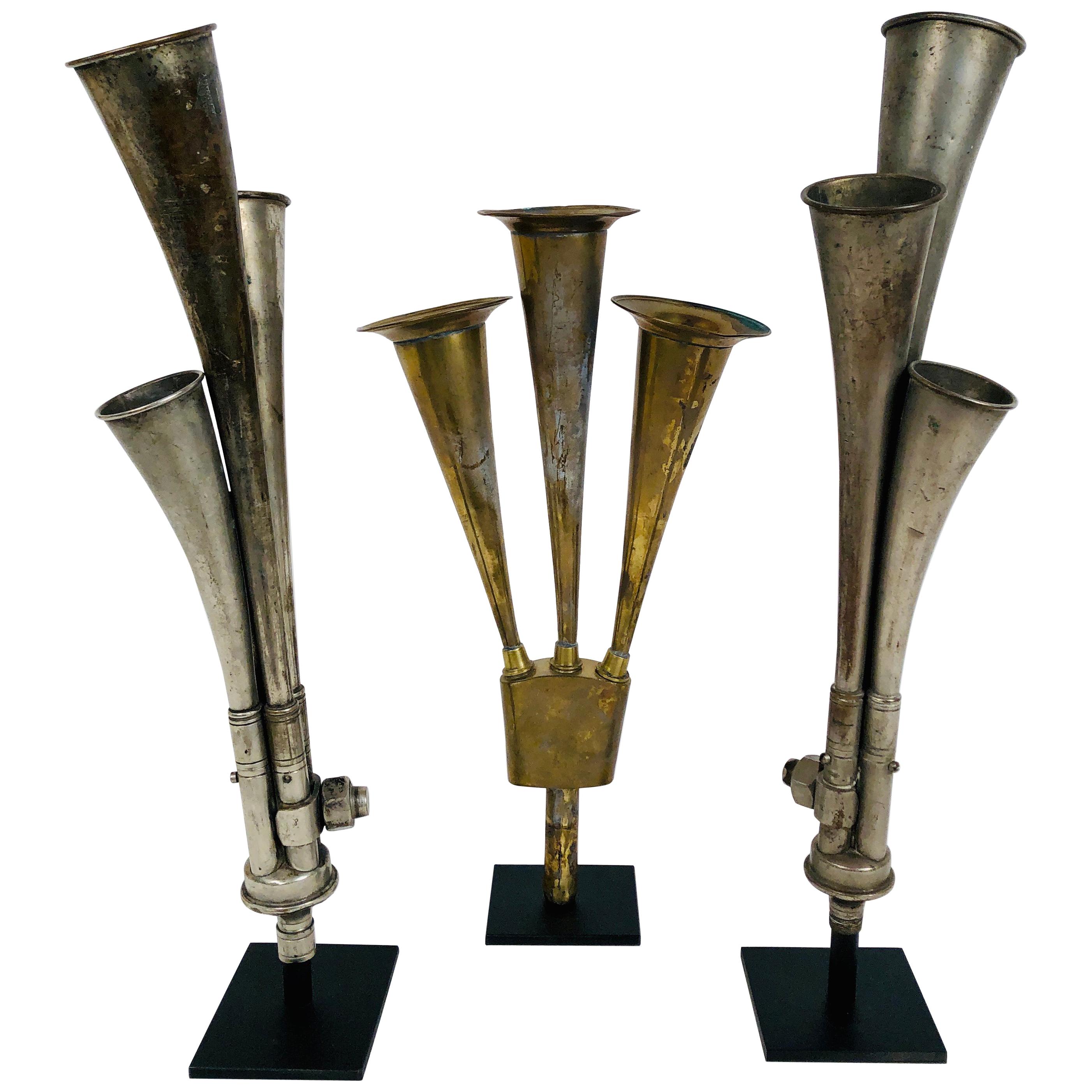 Antique Multi Tone Car Horn Collection with Custom Made Stands