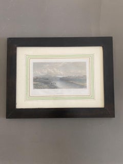 Antico paesaggio italiano multicolore stampato su carta con ponte, 1750 circa