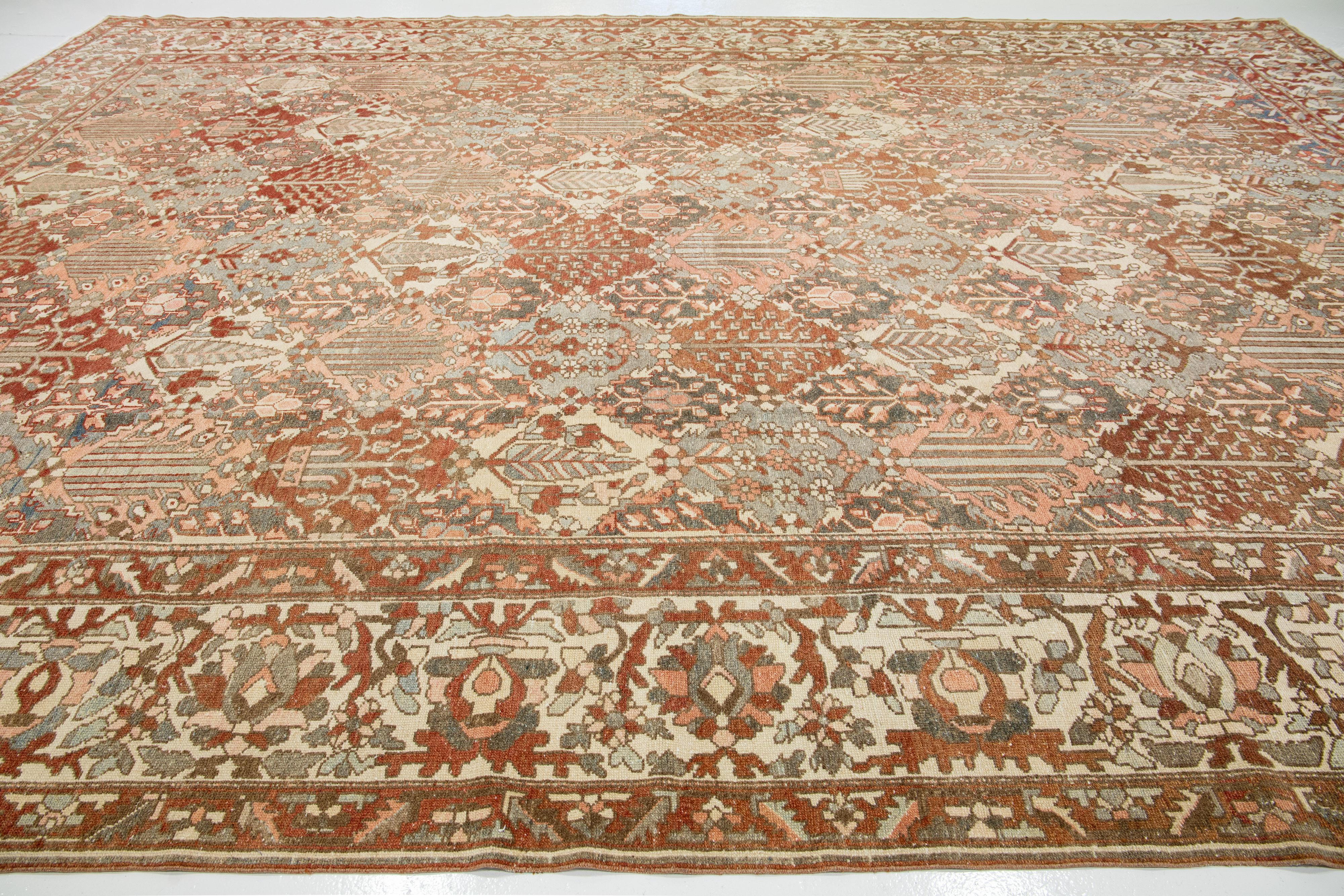 Hand-Knotted Antique Multicolor Persian Bakhtiari Designed Wool Rug  For Sale