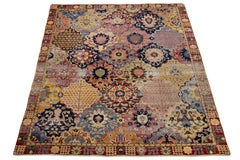 Antique Multicolor Wool Rug Persian Tabriz Allover Designed From The 1900s