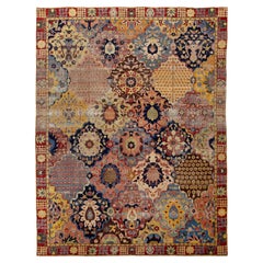 Antique Multicolor Wool Rug Persian Tabriz Allover Designed From The 1900s 