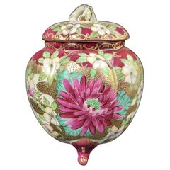 Antique Multicolored Floral Gold Gilt 19th Century Nippon Jar