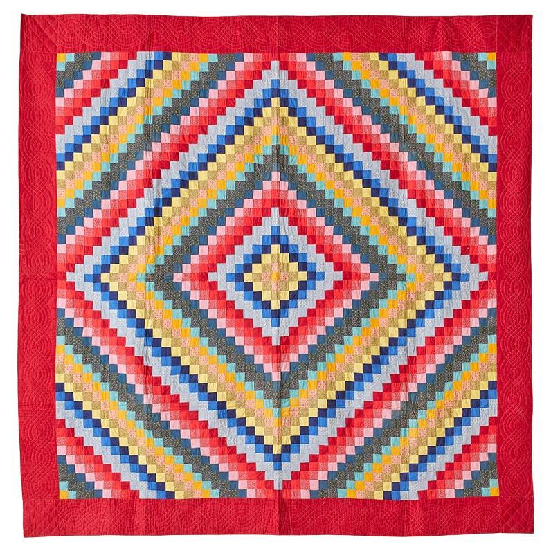 Antique Multicolored "Trip around the World" Quilt, USA, Late 19th Century For Sale