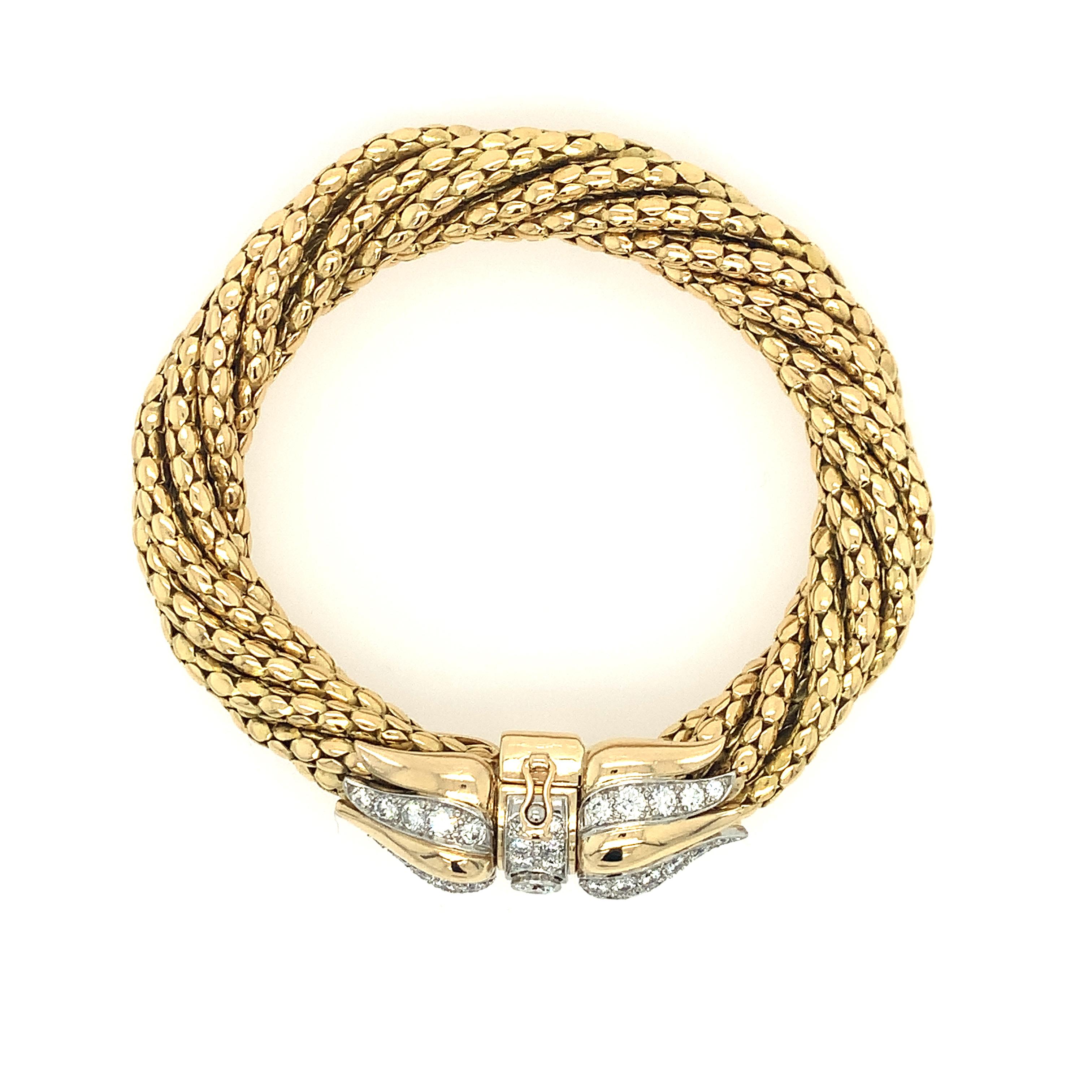 Contemporary Antique Multirow Twisted 18K Yellow Gold Bracelet