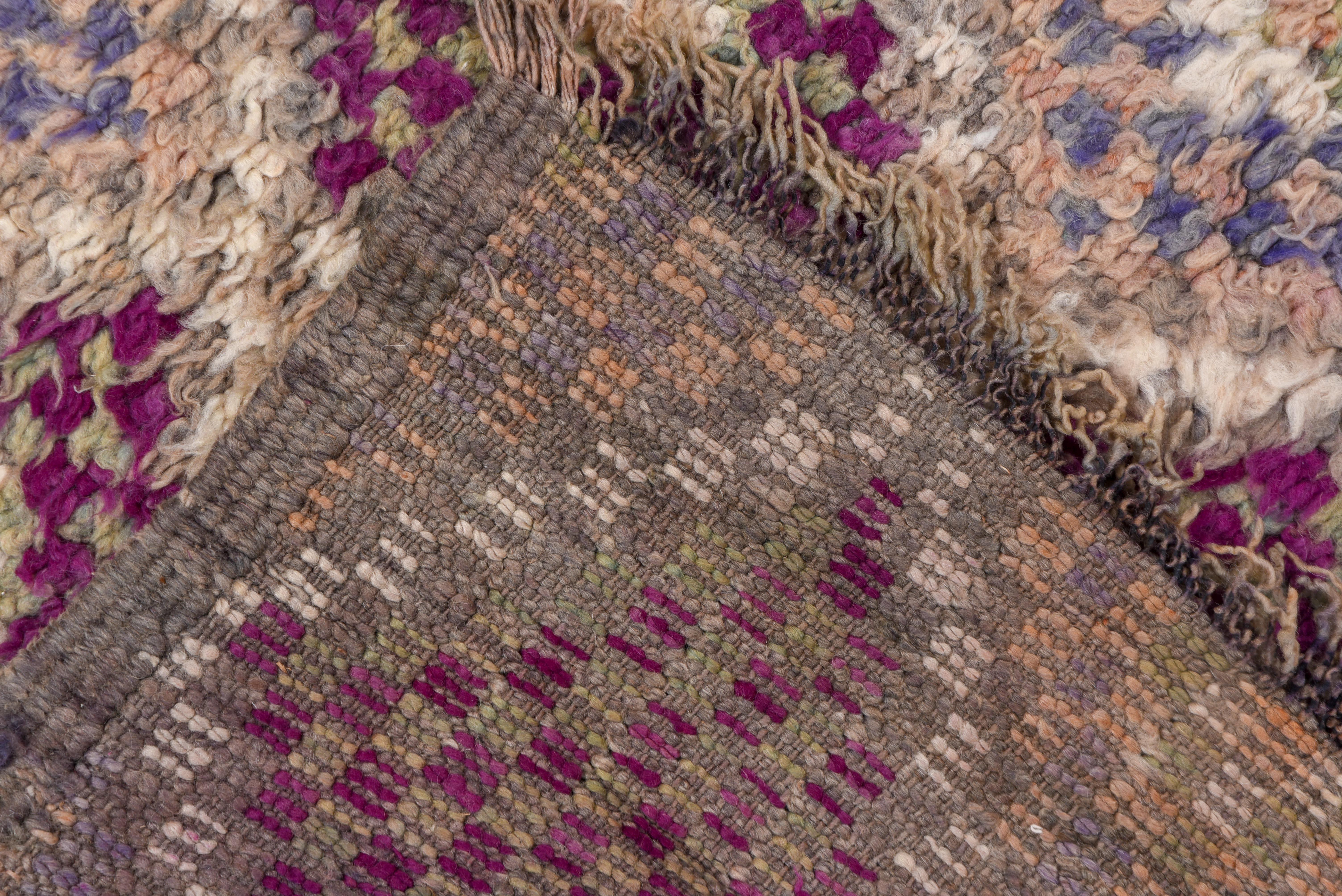 Turkish Antique Multitierd Moroccan Diamond Pattern Rug in Faded Purple and Creamy Brown For Sale