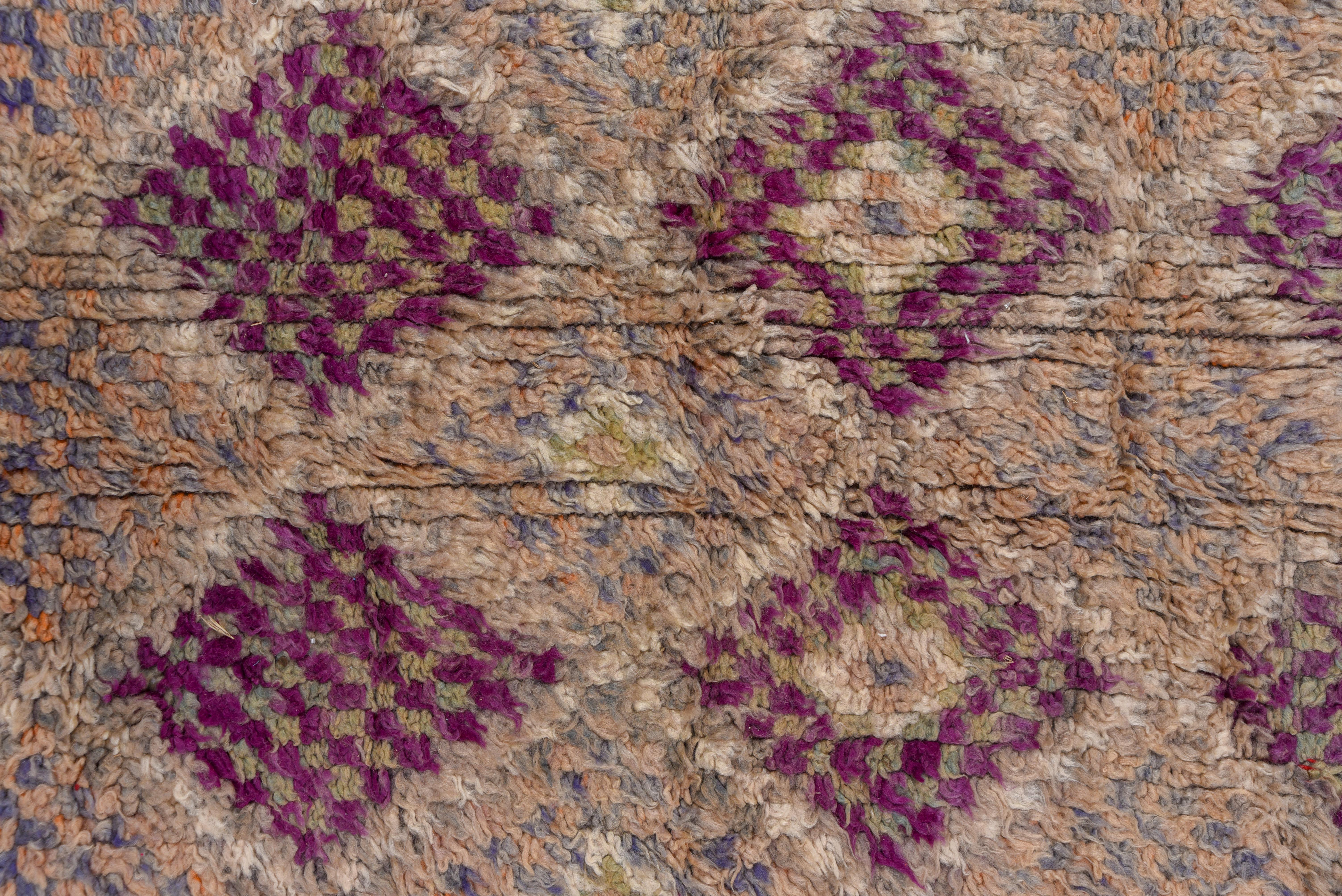 Antique Multitierd Moroccan Diamond Pattern Rug in Faded Purple and Creamy Brown In Good Condition For Sale In New York, NY