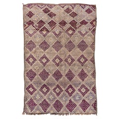 Vintage Multitierd Moroccan Diamond Pattern Rug in Faded Purple and Creamy Brown