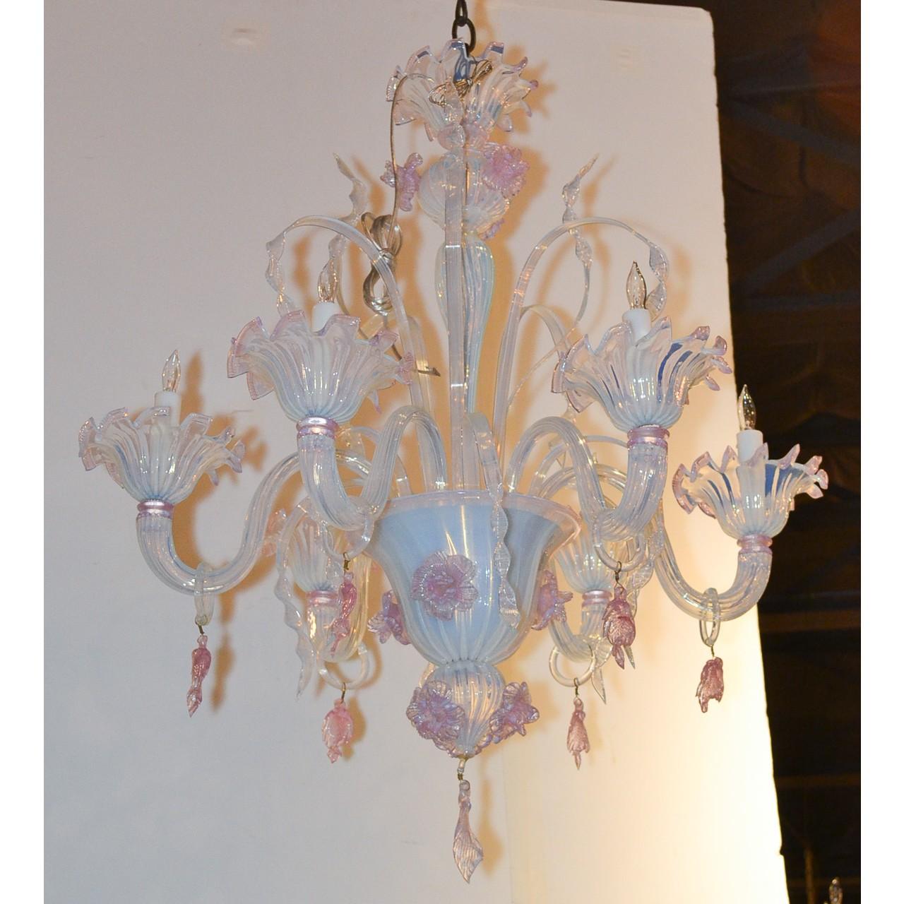 Italian Antique Murano Blown Glass Opalescent Chandelier