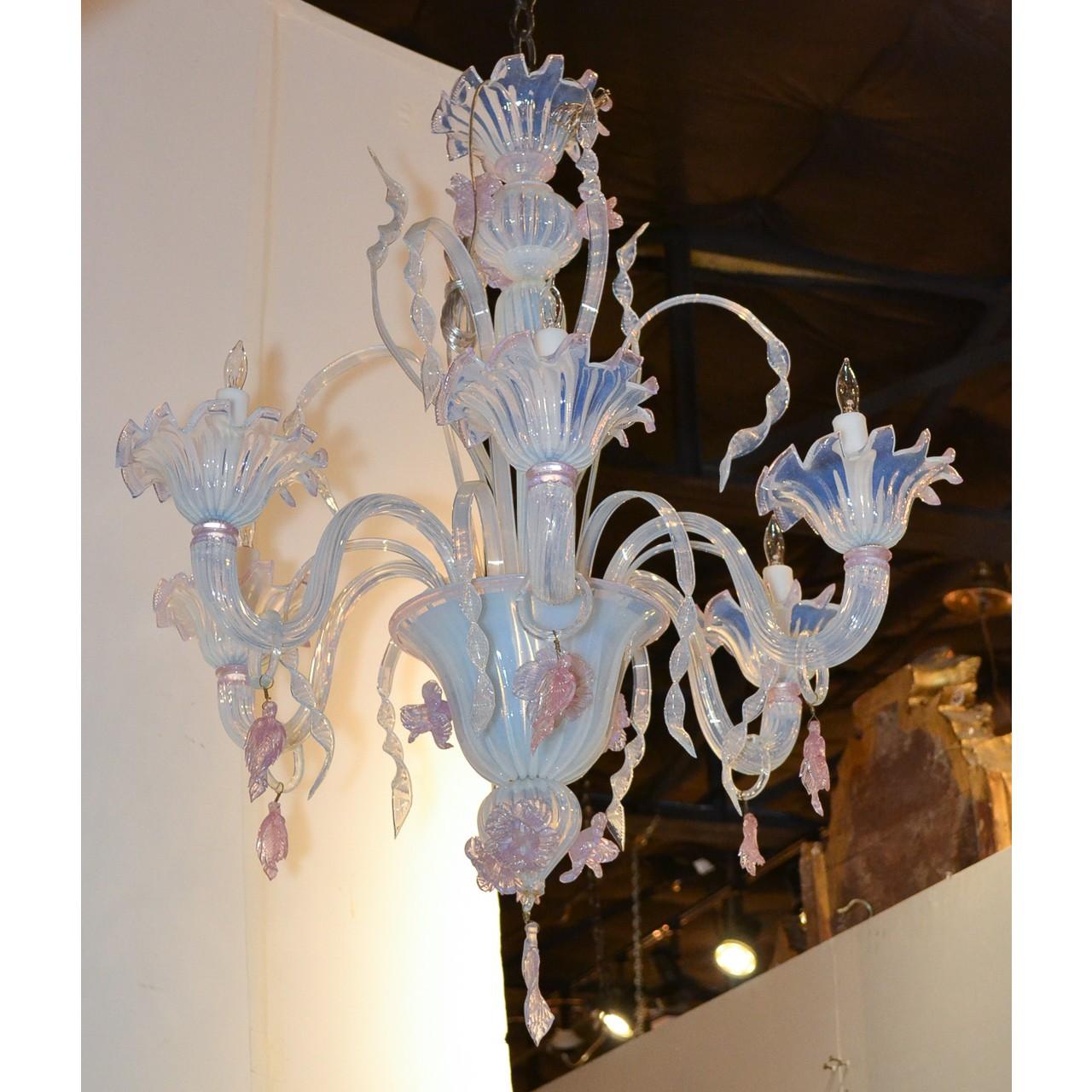 20th Century Antique Murano Blown Glass Opalescent Chandelier