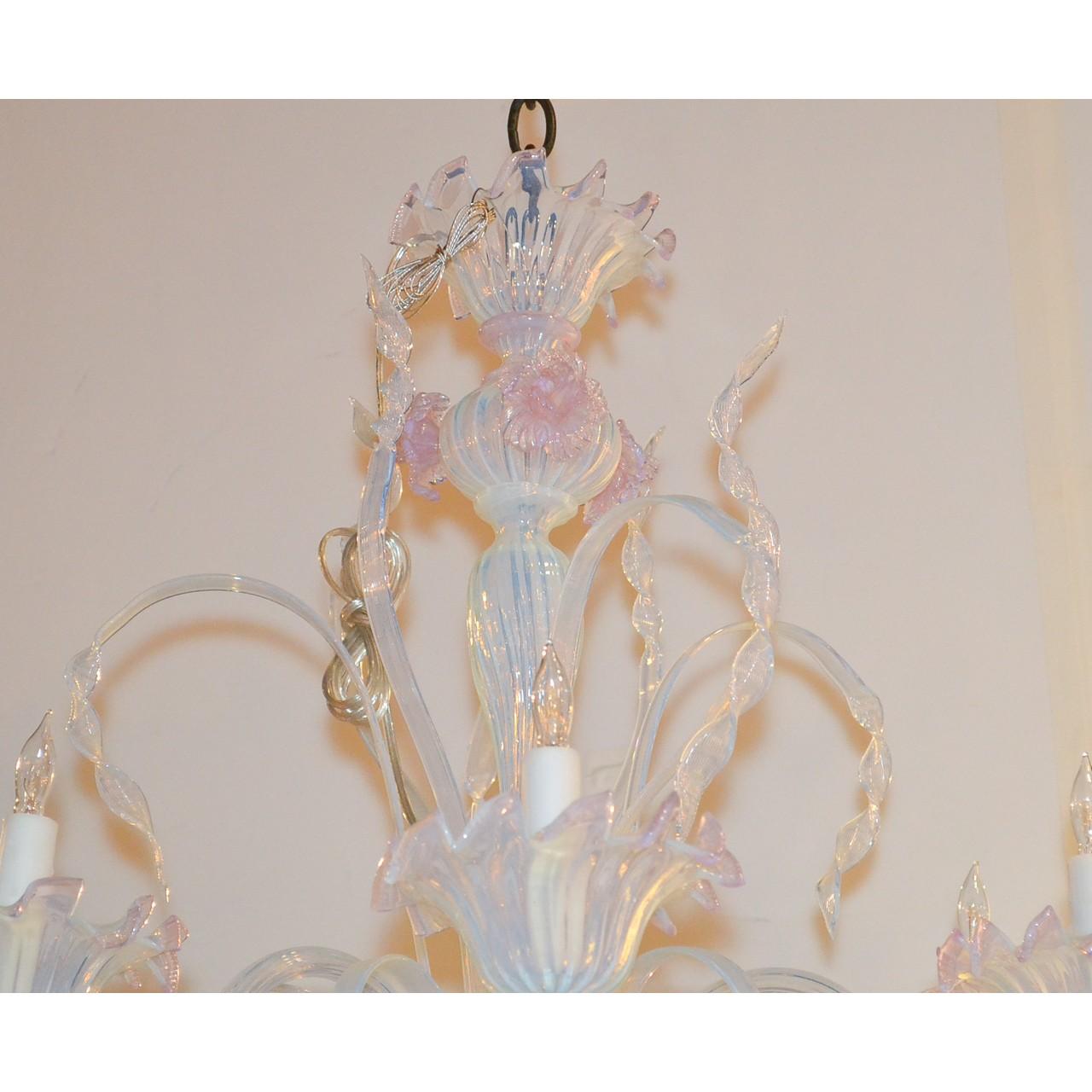 Antique Murano Blown Glass Opalescent Chandelier 1