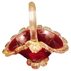 Antique Murano Glass Basket with Gold Leaf by Salviati